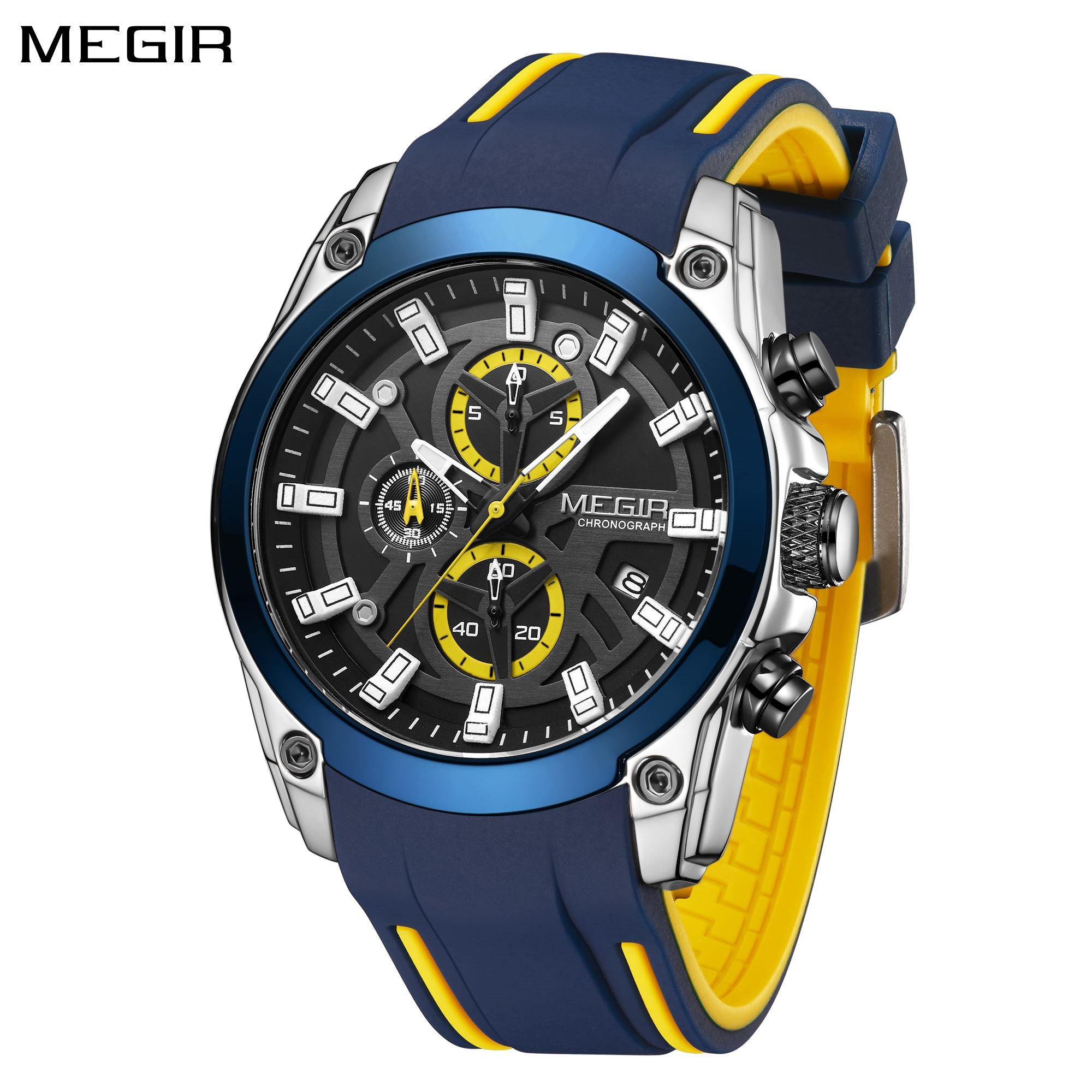 MEGIR Original Blue Sport Watches for Men Top Luxury Chronograph WristWatch Military Quartz Clock Luminous Big Dial Reloj Hombre-0