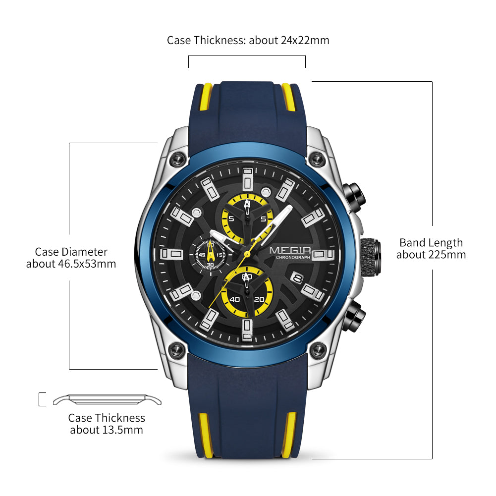 MEGIR Original Blue Sport Watches for Men Top Luxury Chronograph WristWatch Military Quartz Clock Luminous Big Dial Reloj Hombre-9