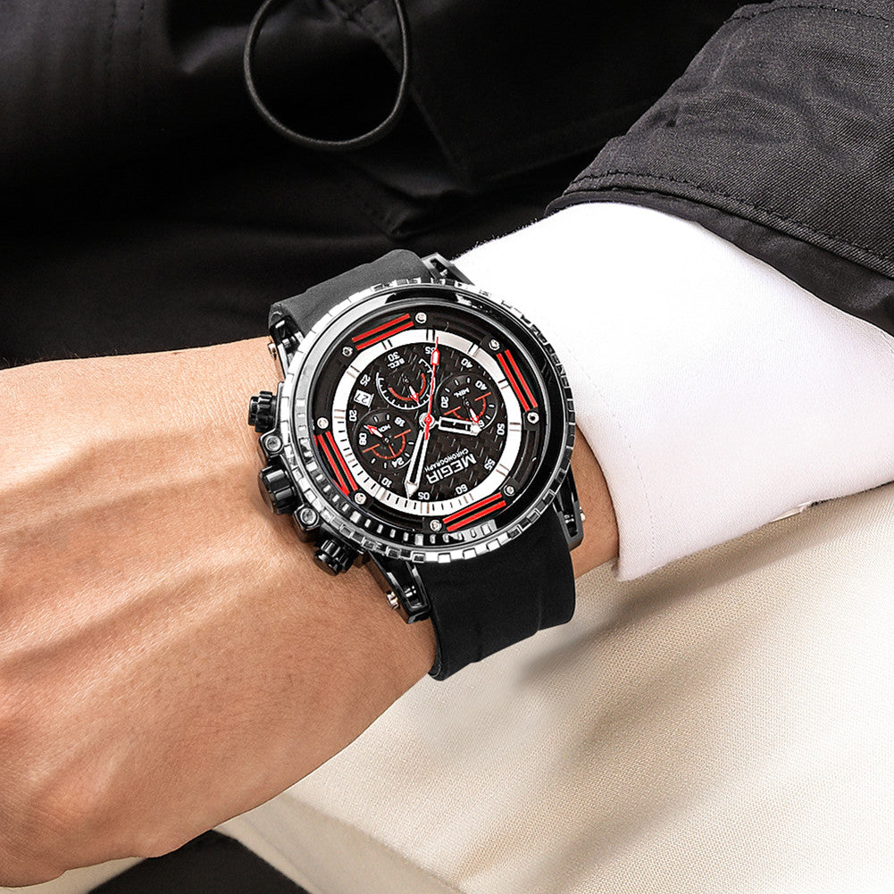 MEGIR Men's Sports Military Watches Fashion Luxury Quartz Wristwatch Silicone Strap Waterproof Chronograph Luminous Male Clock-3