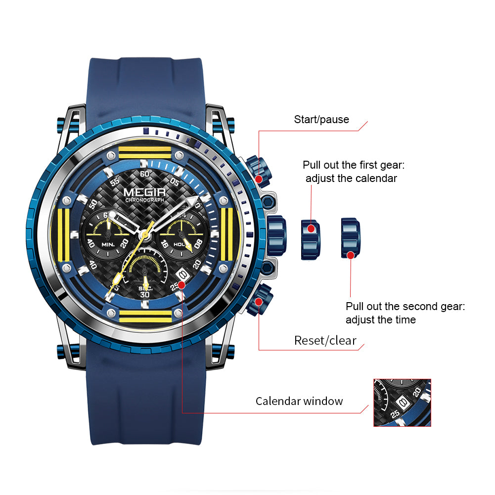 MEGIR Men's Sports Military Watches Fashion Luxury Quartz Wristwatch Silicone Strap Waterproof Chronograph Luminous Male Clock-6