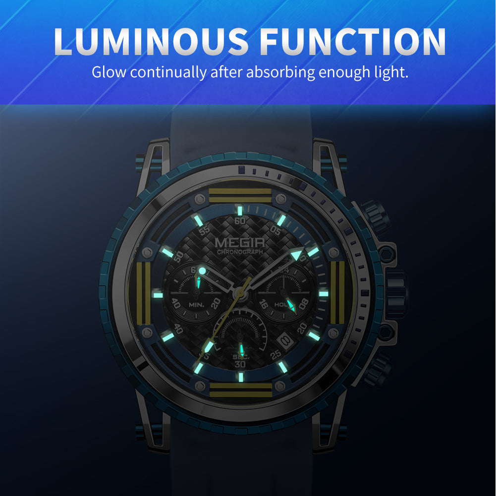 MEGIR Men's Sports Military Watches Fashion Luxury Quartz Wristwatch Silicone Strap Waterproof Chronograph Luminous Male Clock-5