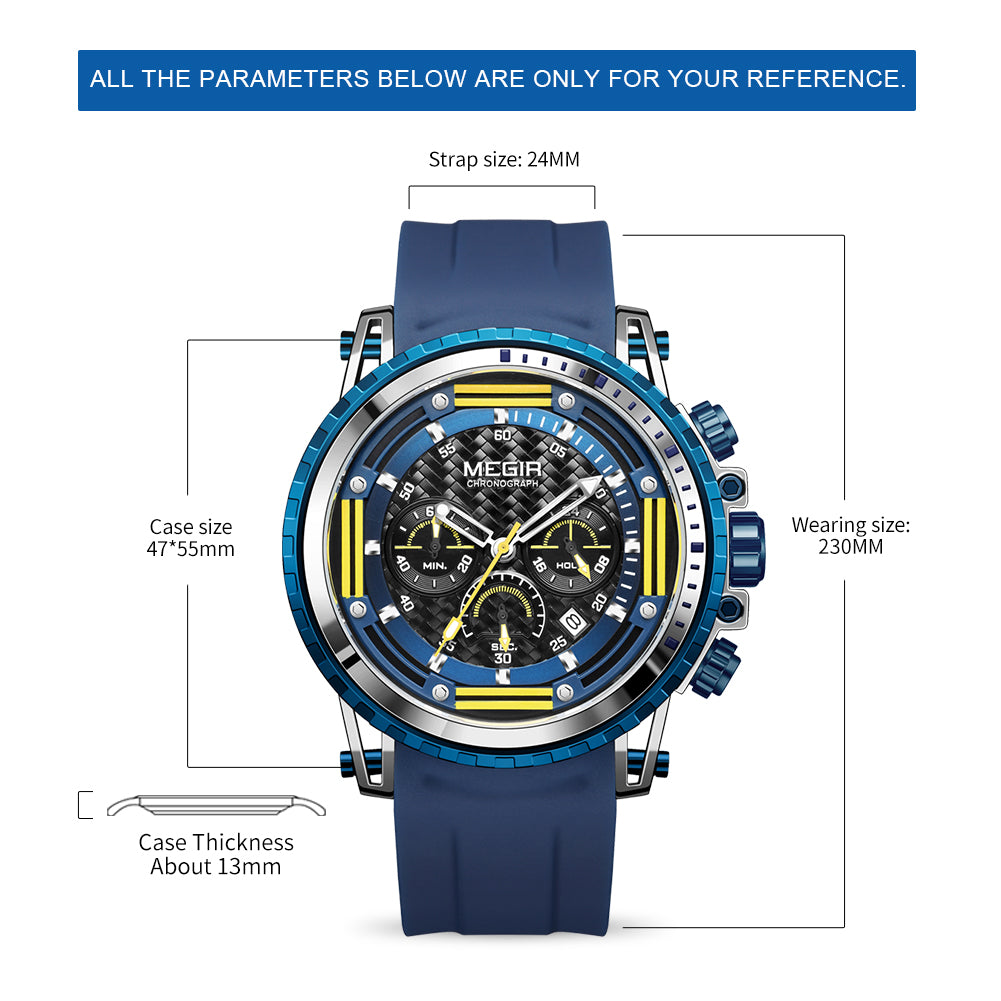 MEGIR Men's Sports Military Watches Fashion Luxury Quartz Wristwatch Silicone Strap Waterproof Chronograph Luminous Male Clock-7