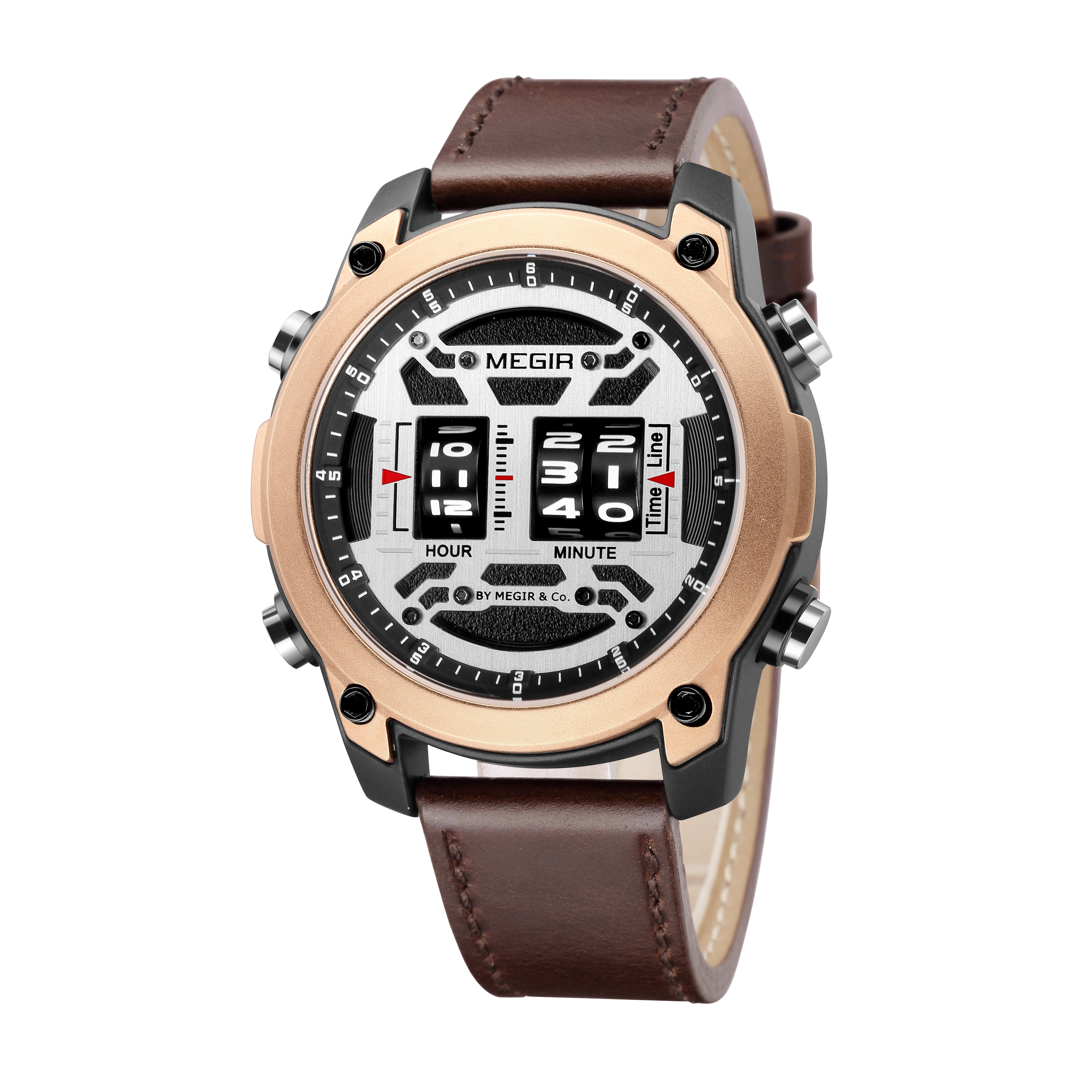 MEGIR Men's Watch Roller Business Casual Wristwatch Leather Fashion Sports Quartz Watch Chronograph Waterproof Male Clock 2142-5