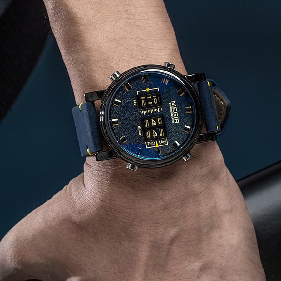 MEGIR Roller Pointer Watches for Men Fashion Luxury Military Sport Watch Leather Strap Quartz Wristwatch Clock Relogio Mascilino-2