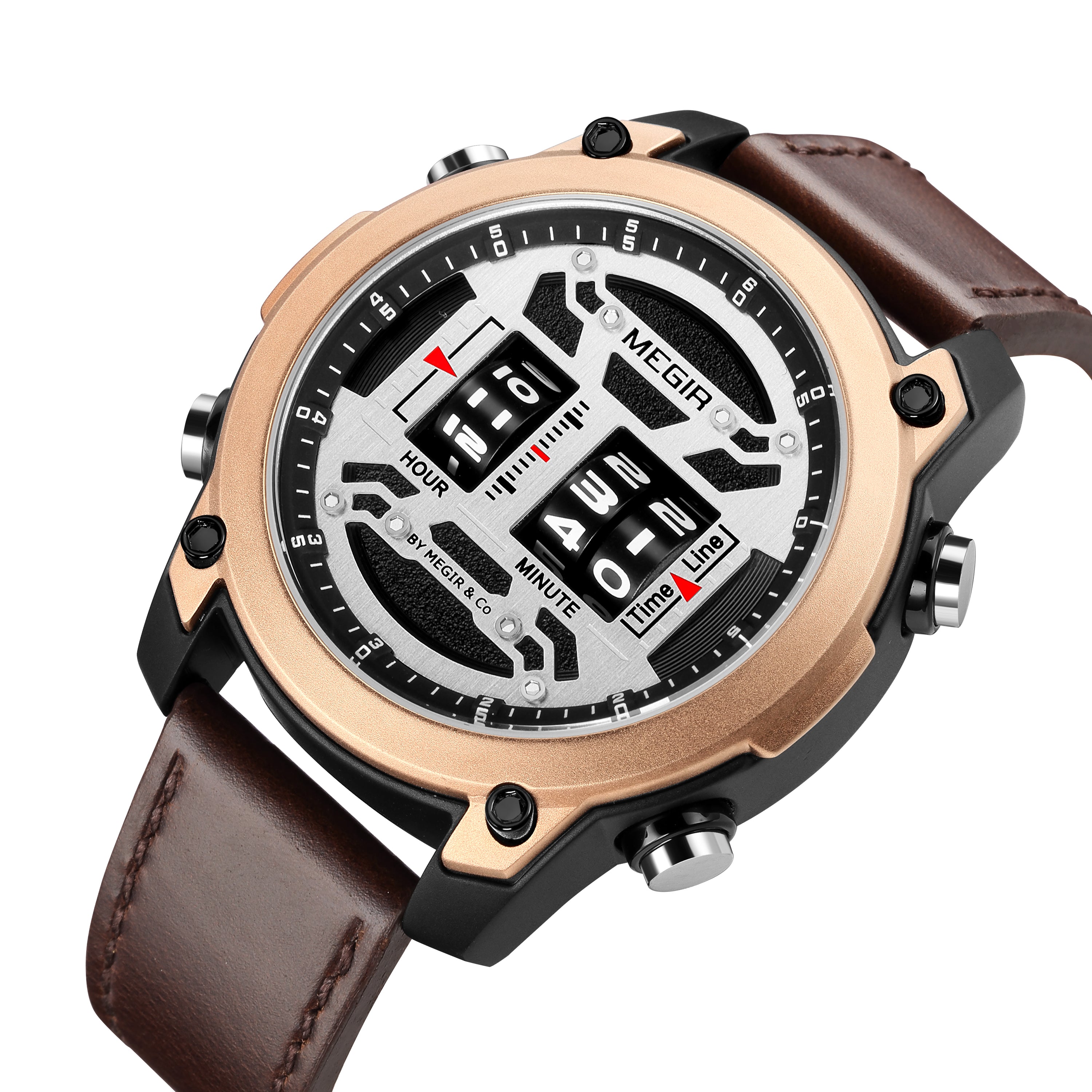 MEGIR Men's Watch Roller Business Casual Wristwatch Leather Fashion Sports Quartz Watch Chronograph Waterproof Male Clock 2142-4