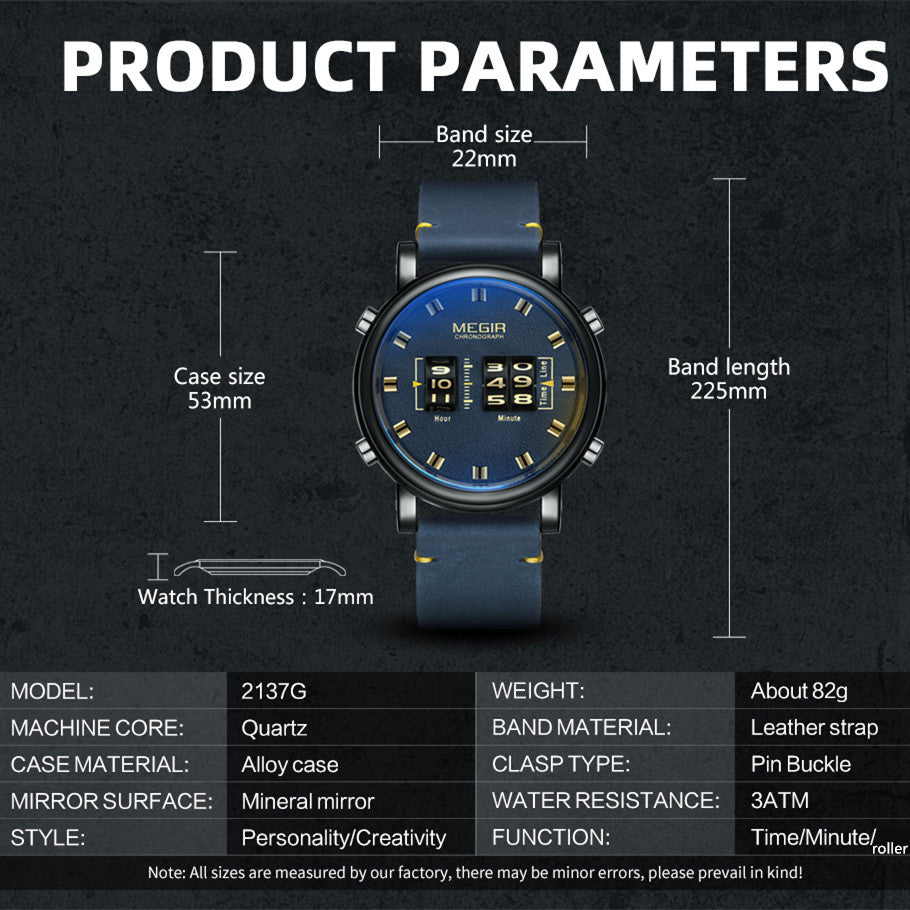 MEGIR Roller Pointer Watches for Men Fashion Luxury Military Sport Watch Leather Strap Quartz Wristwatch Clock Relogio Mascilino-9