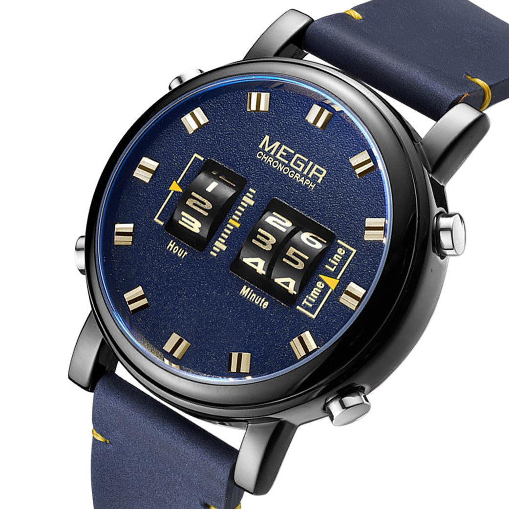 MEGIR Roller Pointer Watches for Men Fashion Luxury Military Sport Watch Leather Strap Quartz Wristwatch Clock Relogio Mascilino-6