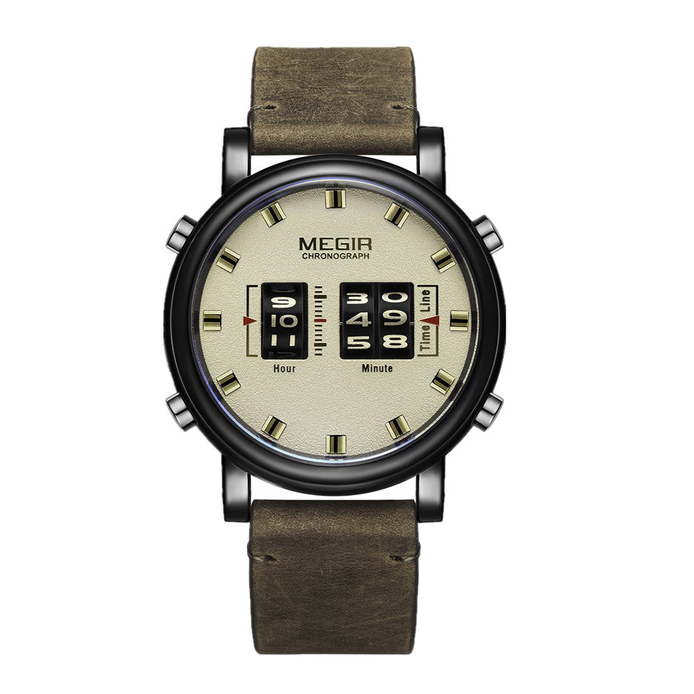 MEGIR Roller Pointer Watches for Men Fashion Luxury Military Sport Watch Leather Strap Quartz Wristwatch Clock Relogio Mascilino-4