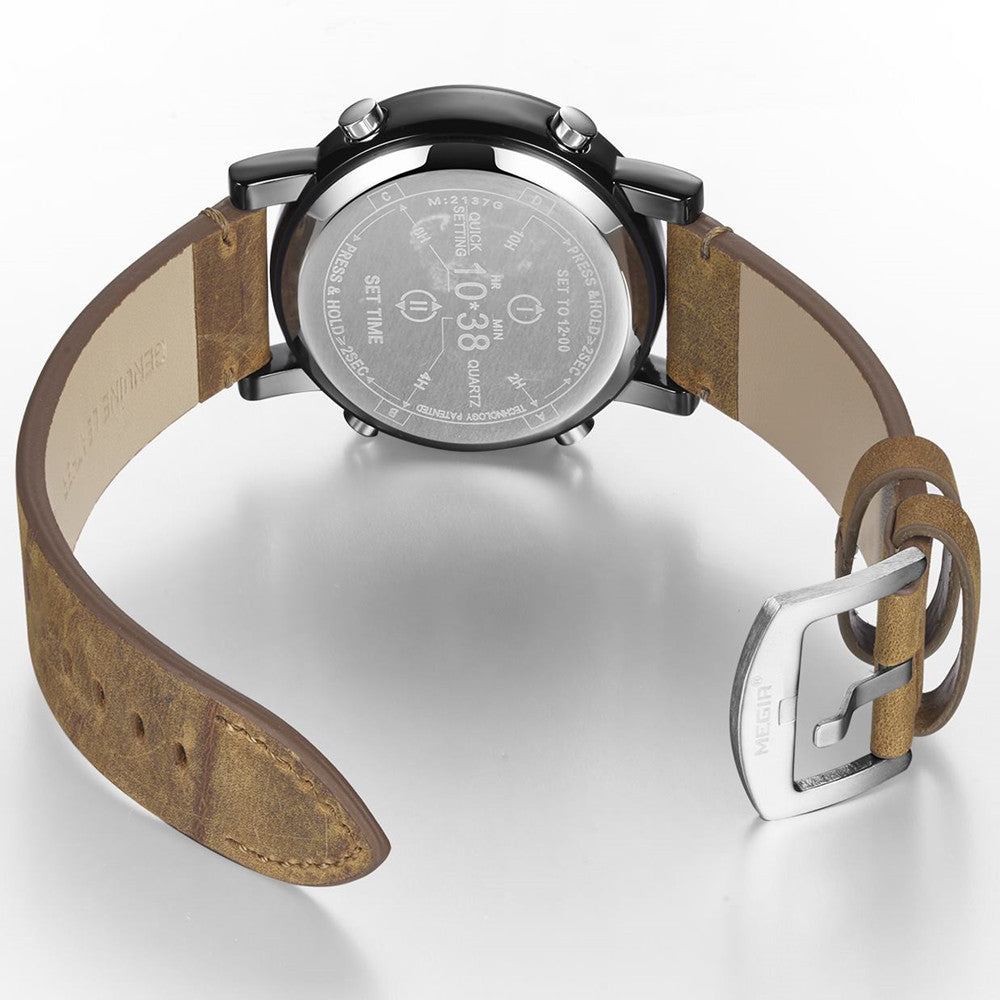 MEGIR Roller Pointer Watches for Men Fashion Luxury Military Sport Watch Leather Strap Quartz Wristwatch Clock Relogio Mascilino-8