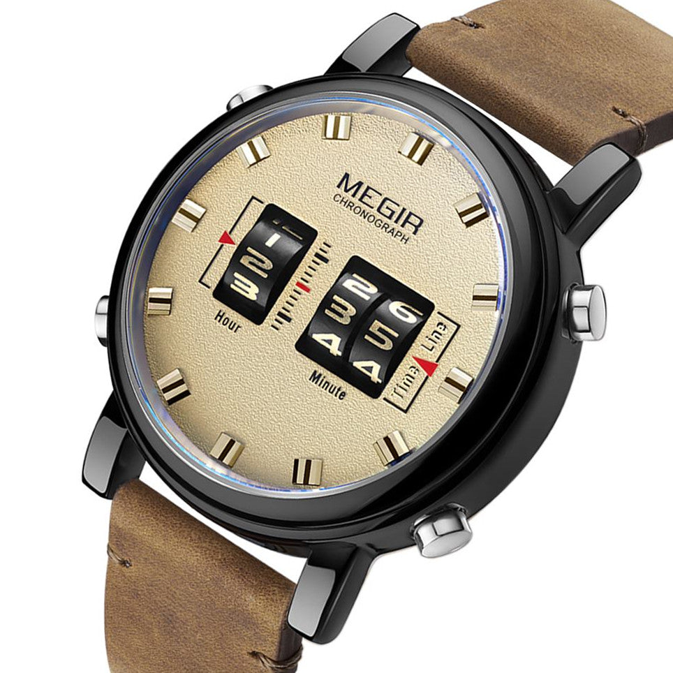 MEGIR Roller Pointer Watches for Men Fashion Luxury Military Sport Watch Leather Strap Quartz Wristwatch Clock Relogio Mascilino-5