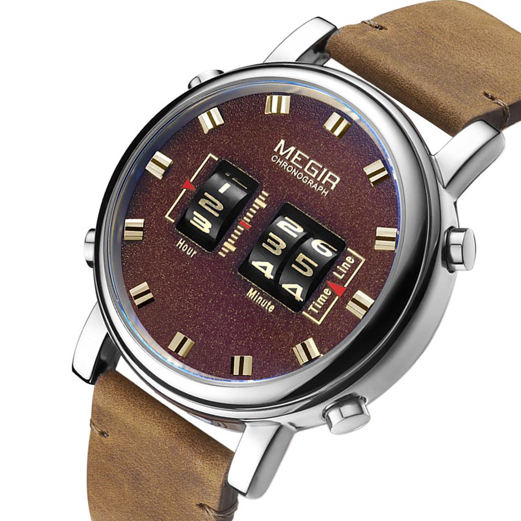 MEGIR Roller Pointer Watches for Men Fashion Luxury Military Sport Watch Leather Strap Quartz Wristwatch Clock Relogio Mascilino-7