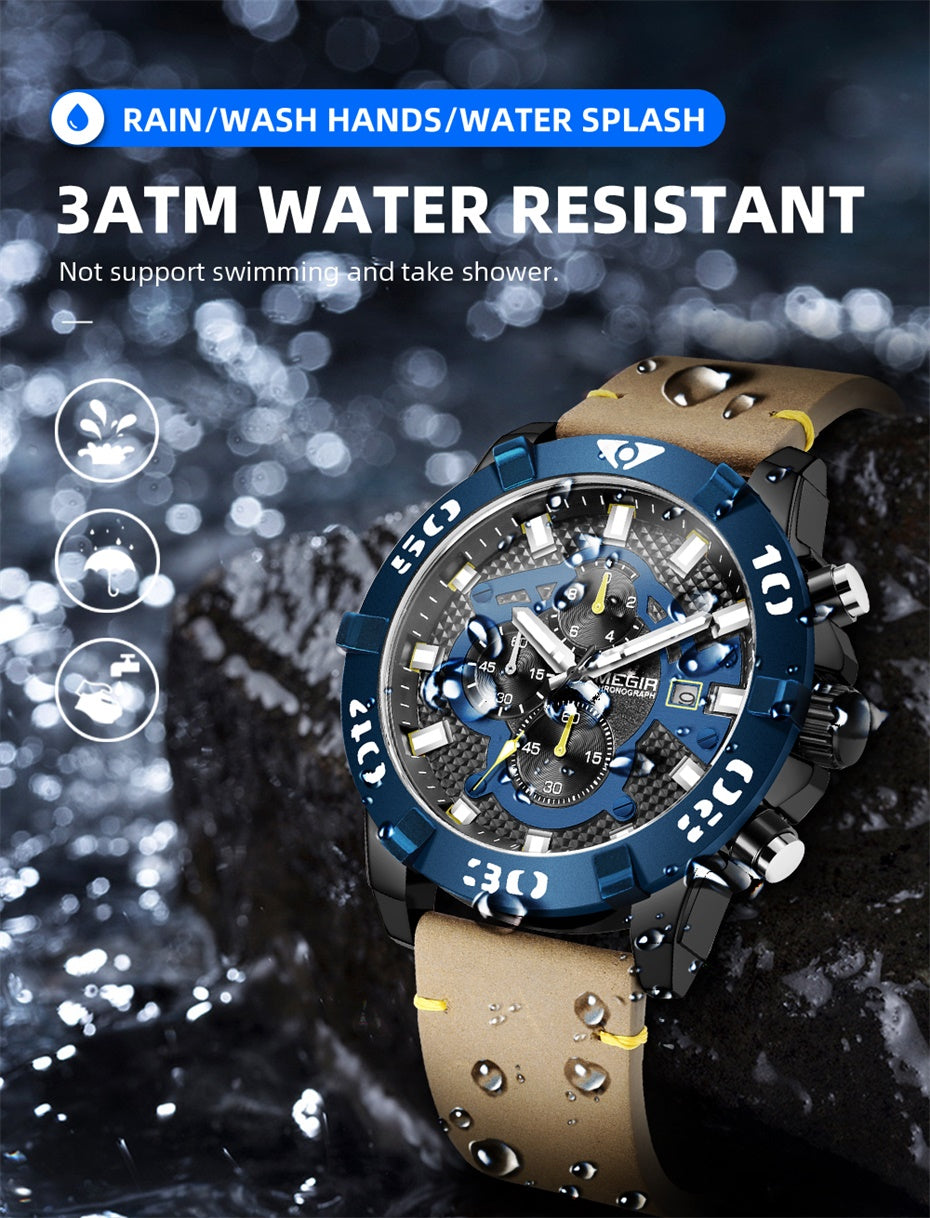 MEGIR Men Watches Fashion Luxury Big Dial Sports Watches Waterproof Quartz Wristwatch Chronograph Man Casual Luminous Clock 2136-12