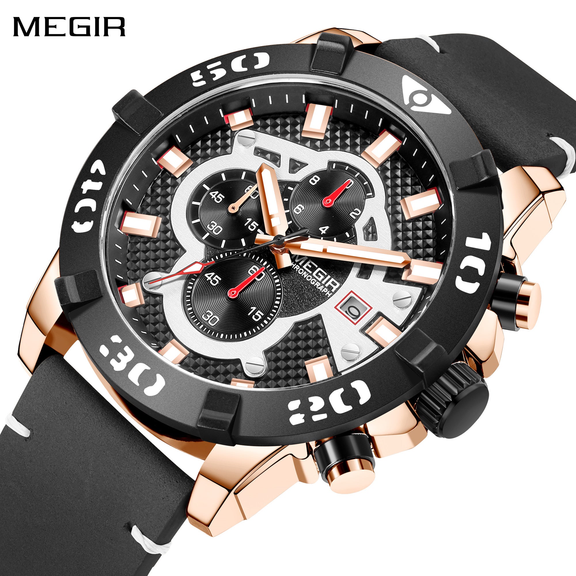 MEGIR Men Watches Fashion Luxury Big Dial Sports Watches Waterproof Quartz Wristwatch Chronograph Man Casual Luminous Clock 2136-0