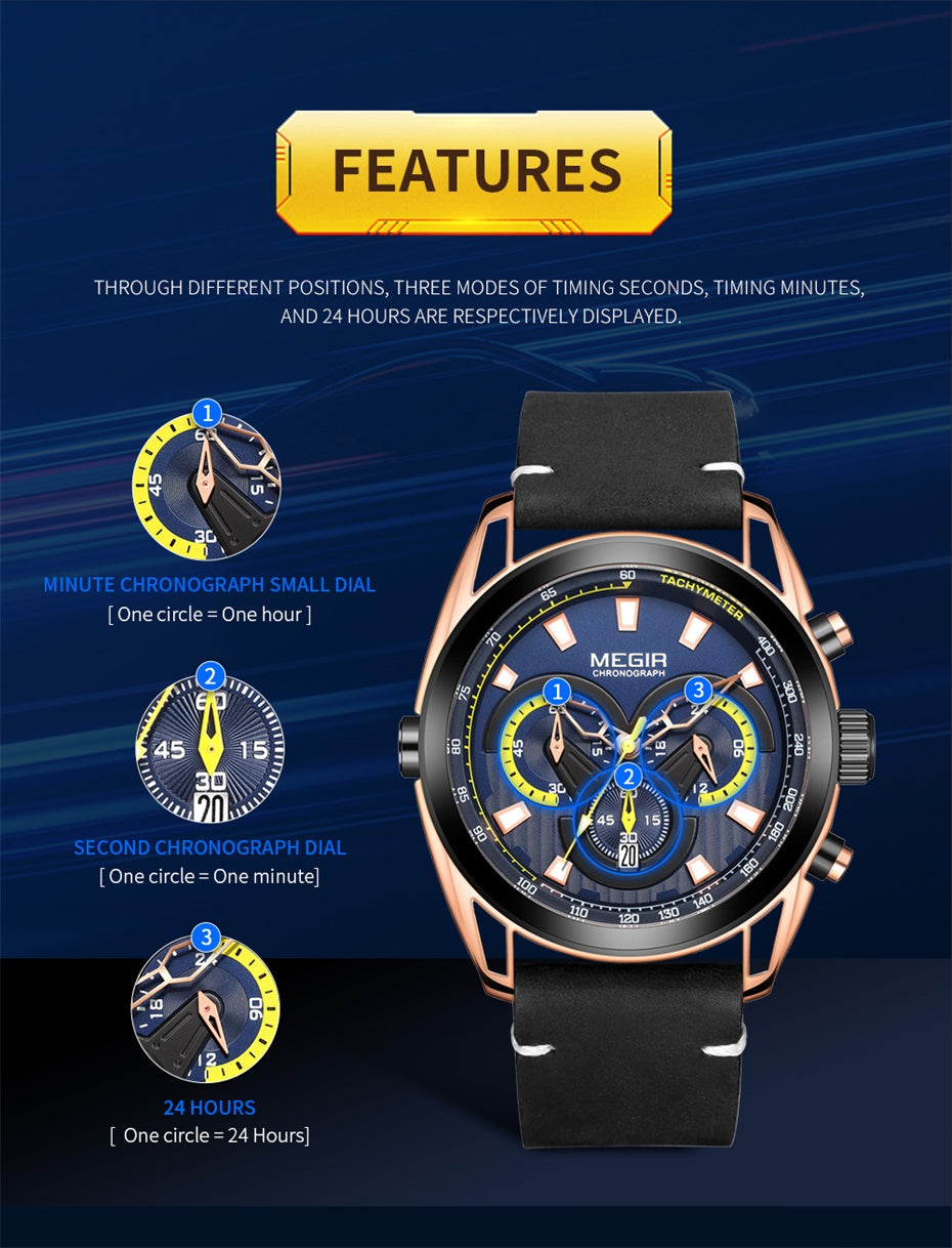 MEGIR Top Brand Luxury Men's Wrist Watch Man Luminous Waterproof Sport Men Quartz Wristwatches Relogio Masculino Dropshipping-8