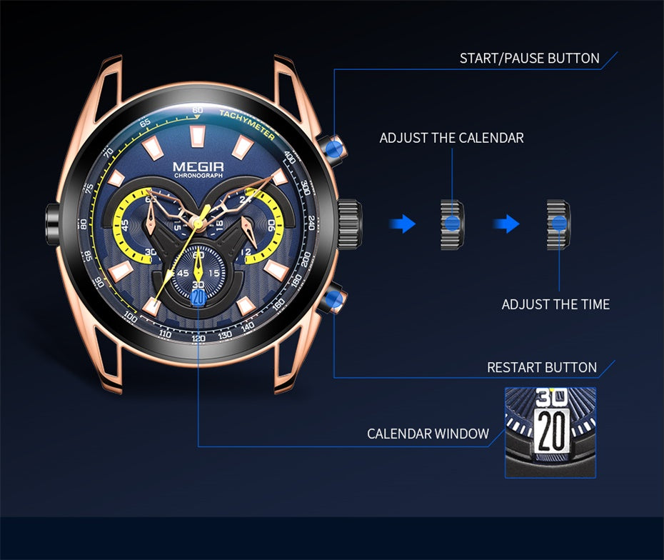 MEGIR Top Brand Luxury Men's Wrist Watch Man Luminous Waterproof Sport Men Quartz Wristwatches Relogio Masculino Dropshipping-9