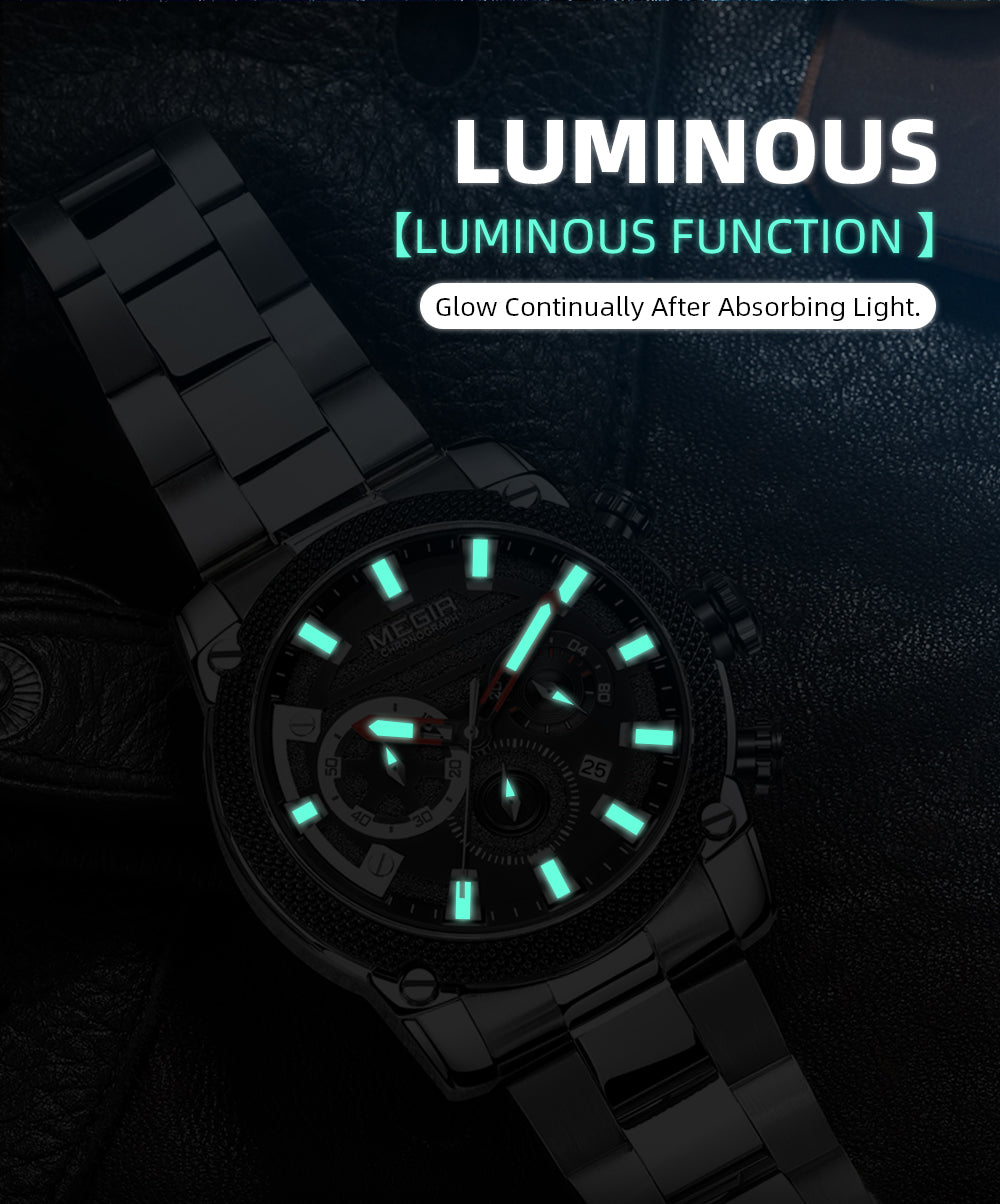 MEGIR Mens Watches Top Brand Luxury Business Wristwatch Waterproof Calendar Quartz Casual Clock Stainless Steel Man Chronograph-6