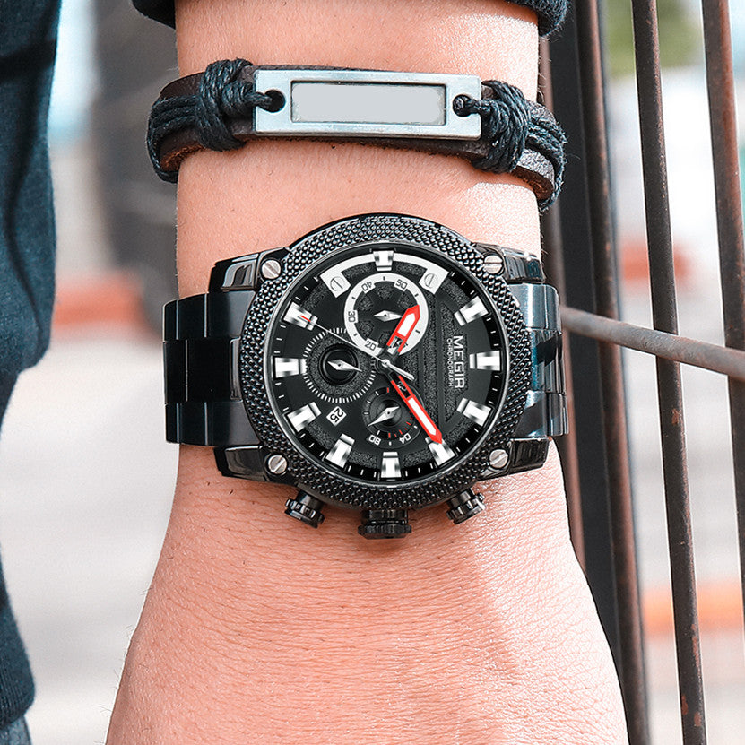 MEGIR Mens Watches Top Brand Luxury Business Wristwatch Waterproof Calendar Quartz Casual Clock Stainless Steel Man Chronograph-2