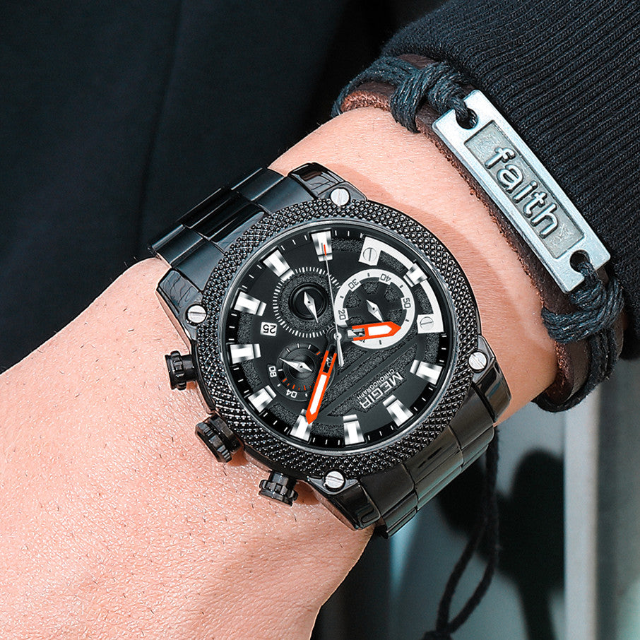 MEGIR Mens Watches Top Brand Luxury Business Wristwatch Waterproof Calendar Quartz Casual Clock Stainless Steel Man Chronograph-3