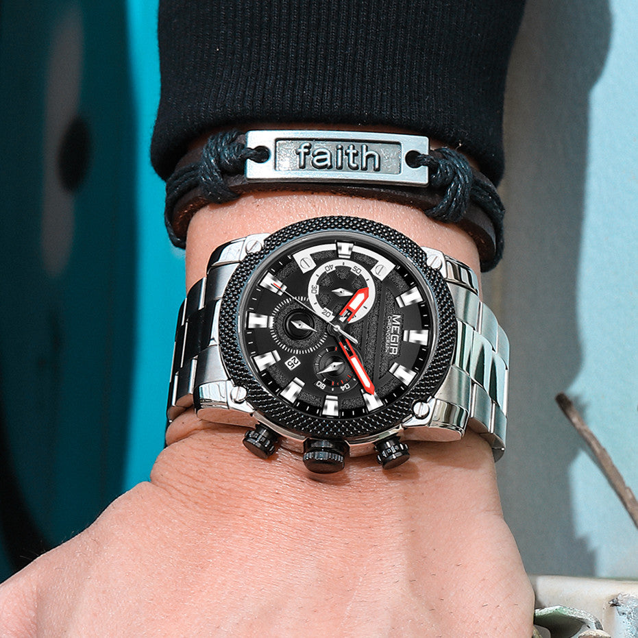 MEGIR Mens Watches Top Brand Luxury Business Wristwatch Waterproof Calendar Quartz Casual Clock Stainless Steel Man Chronograph-1