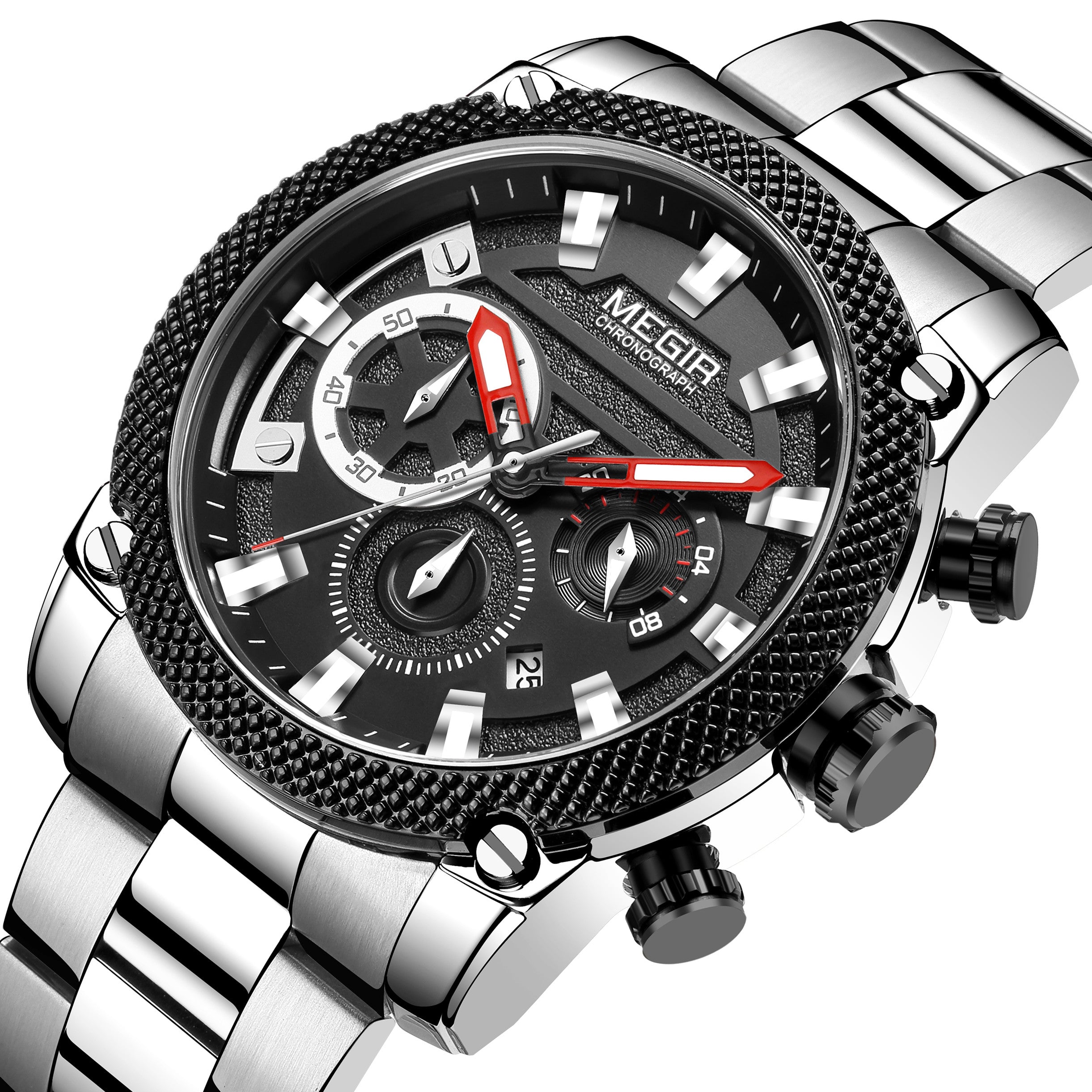 MEGIR Mens Watches Top Brand Luxury Business Wristwatch Waterproof Calendar Quartz Casual Clock Stainless Steel Man Chronograph-9