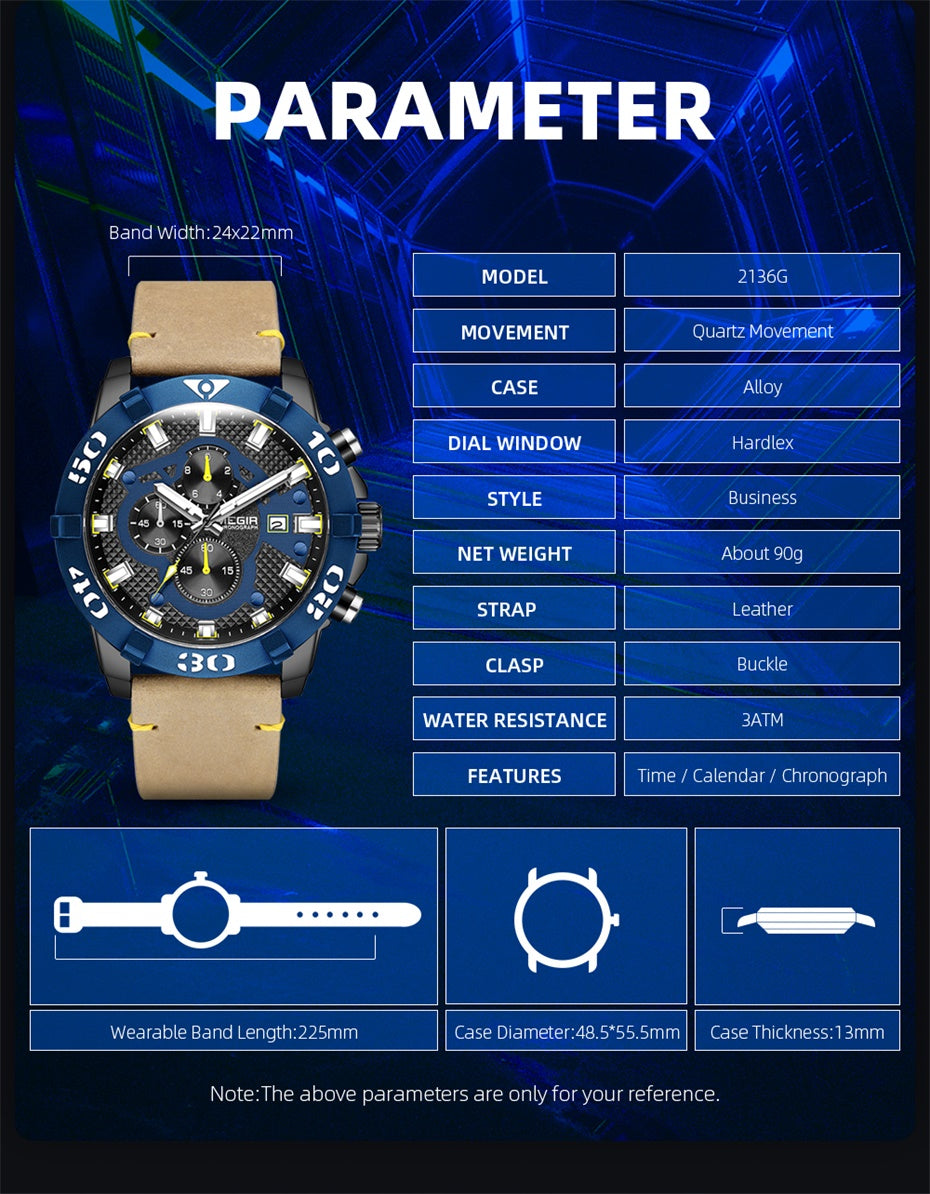 MEGIR Men Watches Fashion Luxury Big Dial Sports Watches Waterproof Quartz Wristwatch Chronograph Man Casual Luminous Clock 2136-9