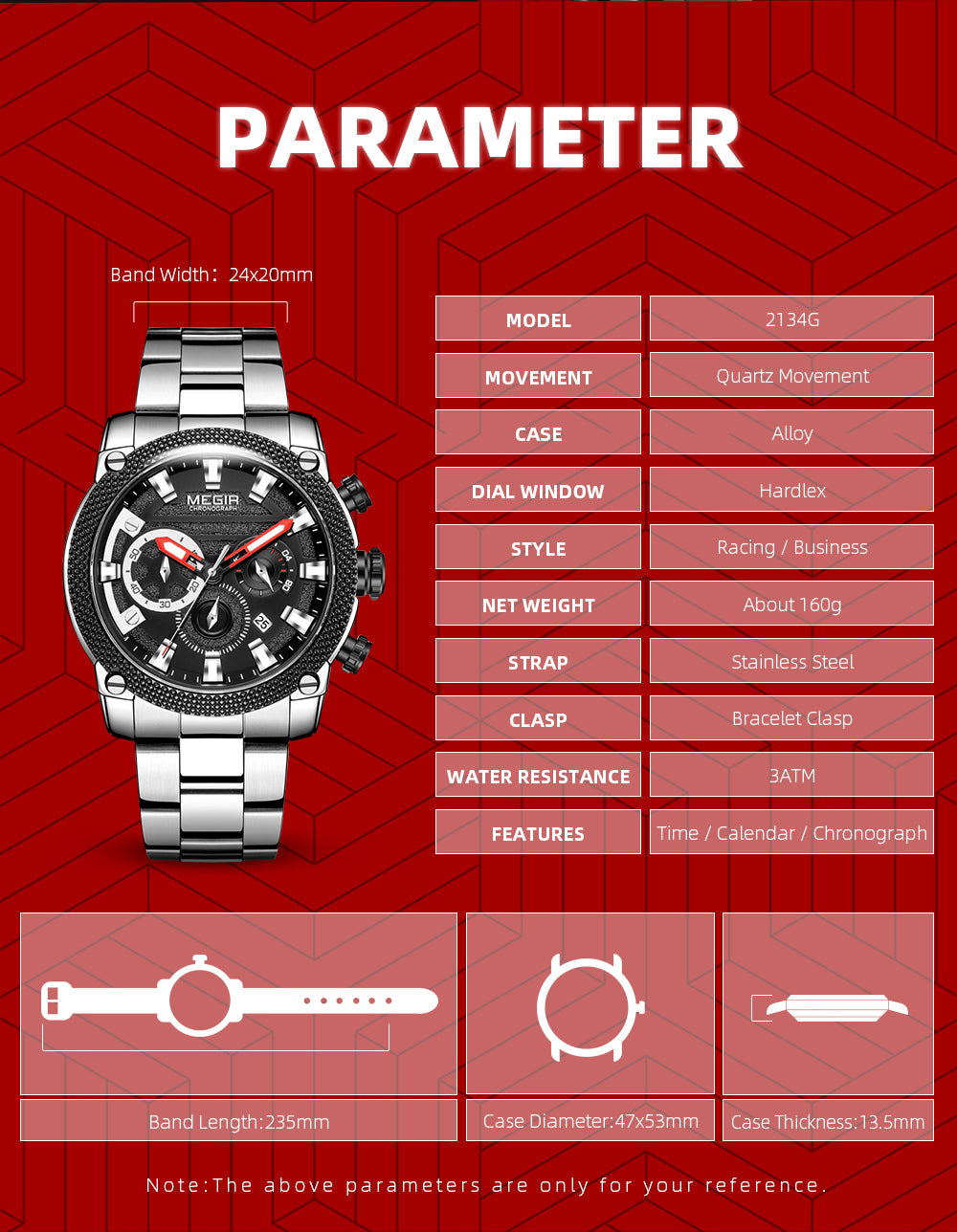 MEGIR Mens Watches Top Brand Luxury Business Wristwatch Waterproof Calendar Quartz Casual Clock Stainless Steel Man Chronograph-4