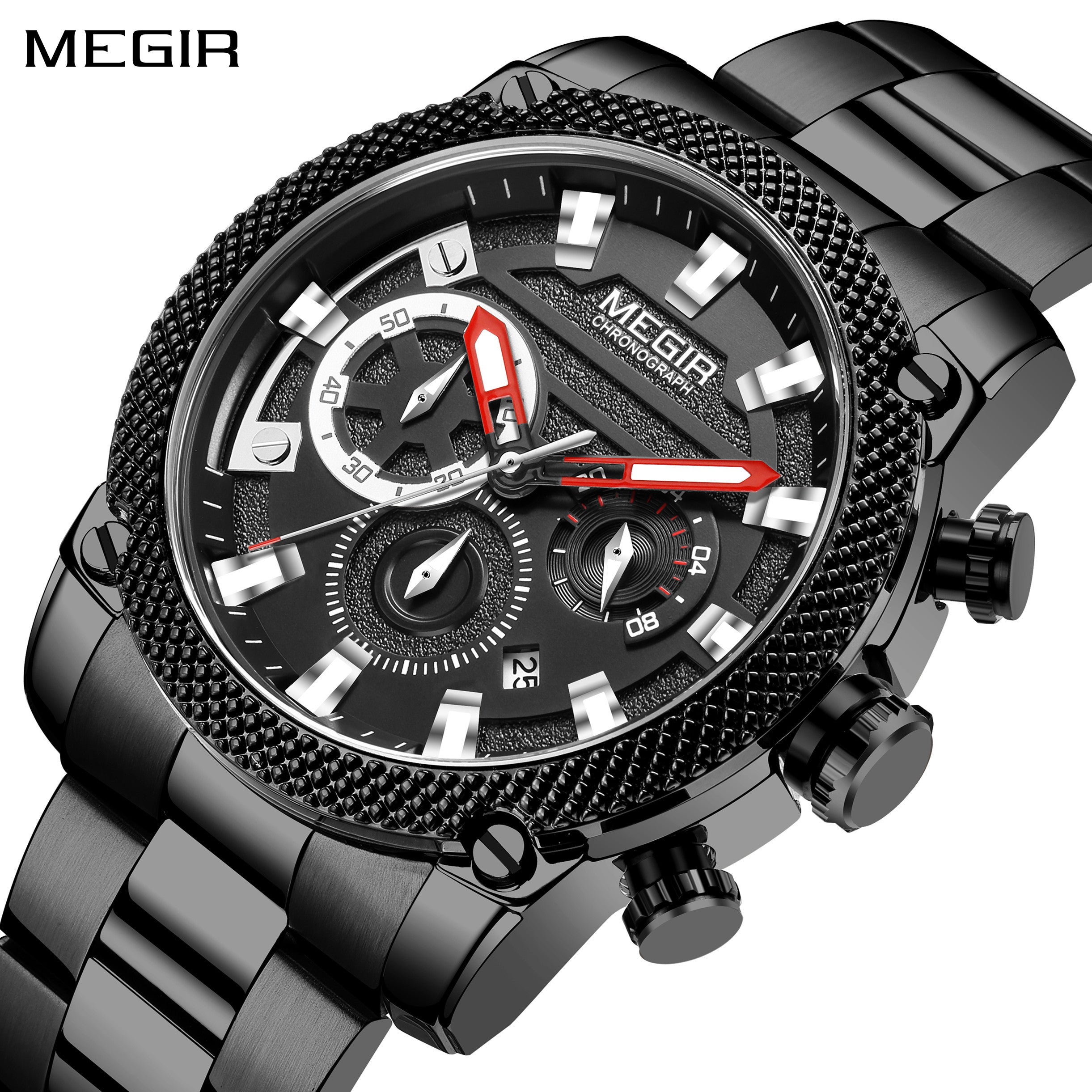 MEGIR Mens Watches Top Brand Luxury Business Wristwatch Waterproof Calendar Quartz Casual Clock Stainless Steel Man Chronograph-0