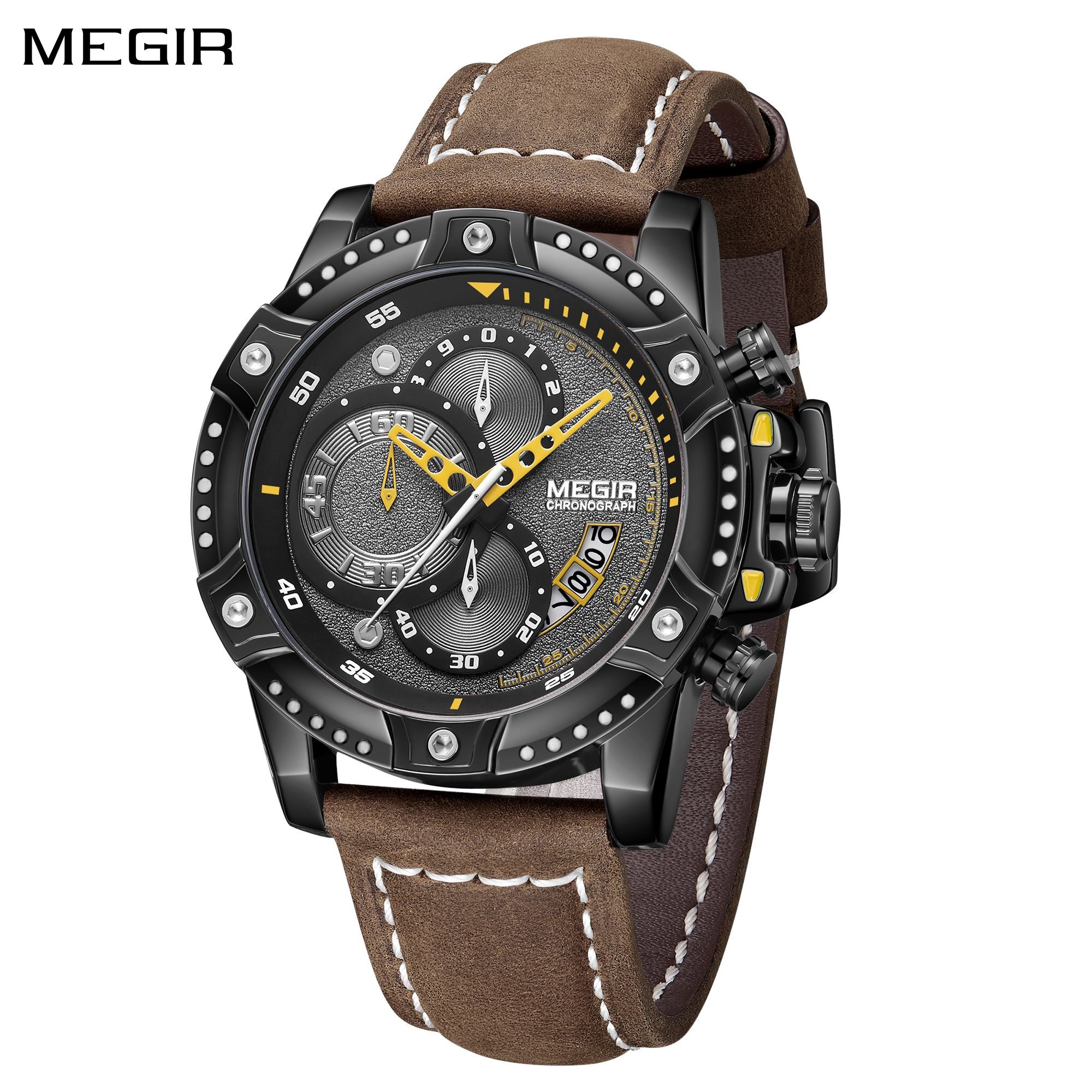 MEGIR Men Watches Luxury Brand Quartz Wristwatch Waterproof Leather Military Sport Watch Casual Clock Chronograph Reloj Hombre-0