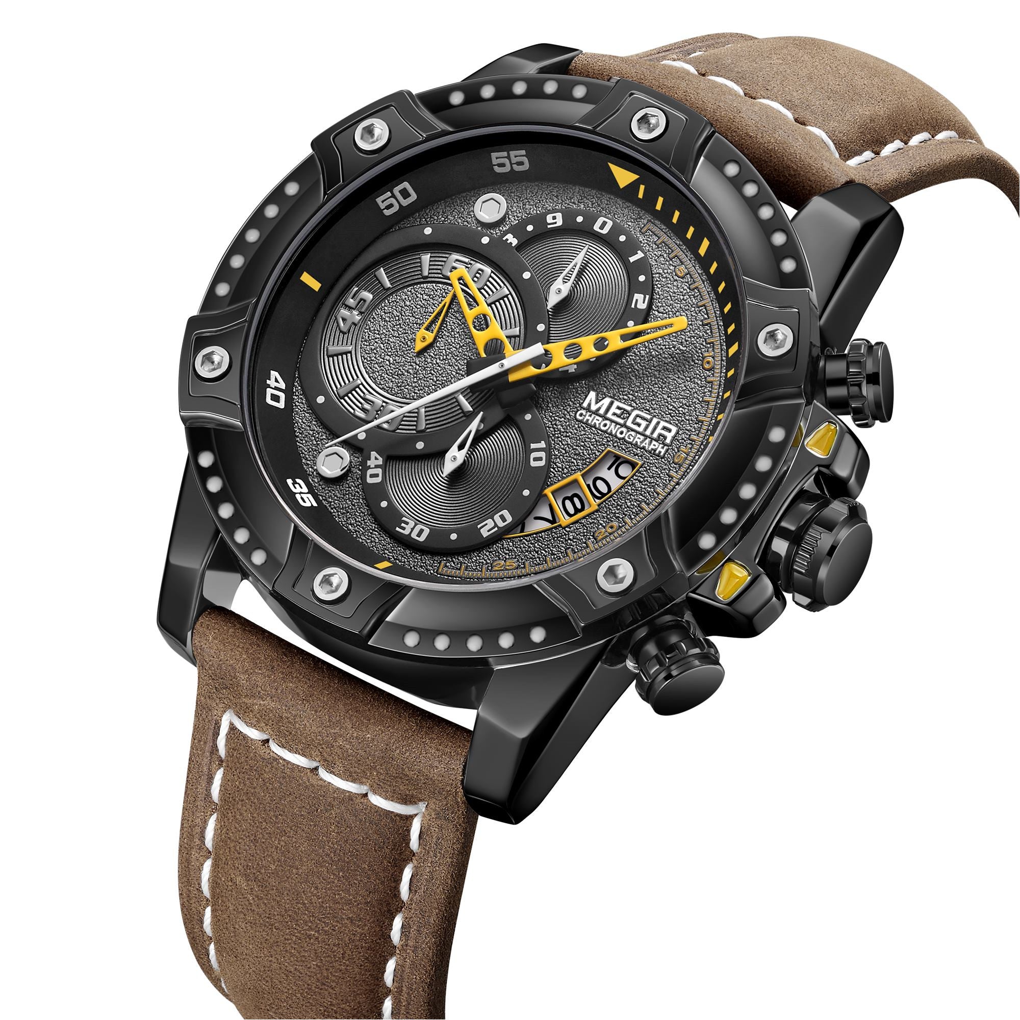 MEGIR Men Watches Luxury Brand Quartz Wristwatch Waterproof Leather Military Sport Watch Casual Clock Chronograph Reloj Hombre-7