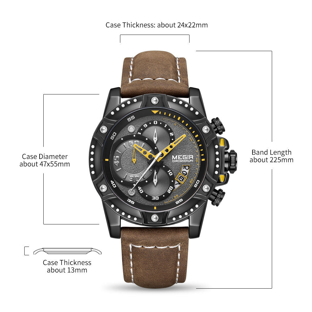 MEGIR Men Watches Luxury Brand Quartz Wristwatch Waterproof Leather Military Sport Watch Casual Clock Chronograph Reloj Hombre-11