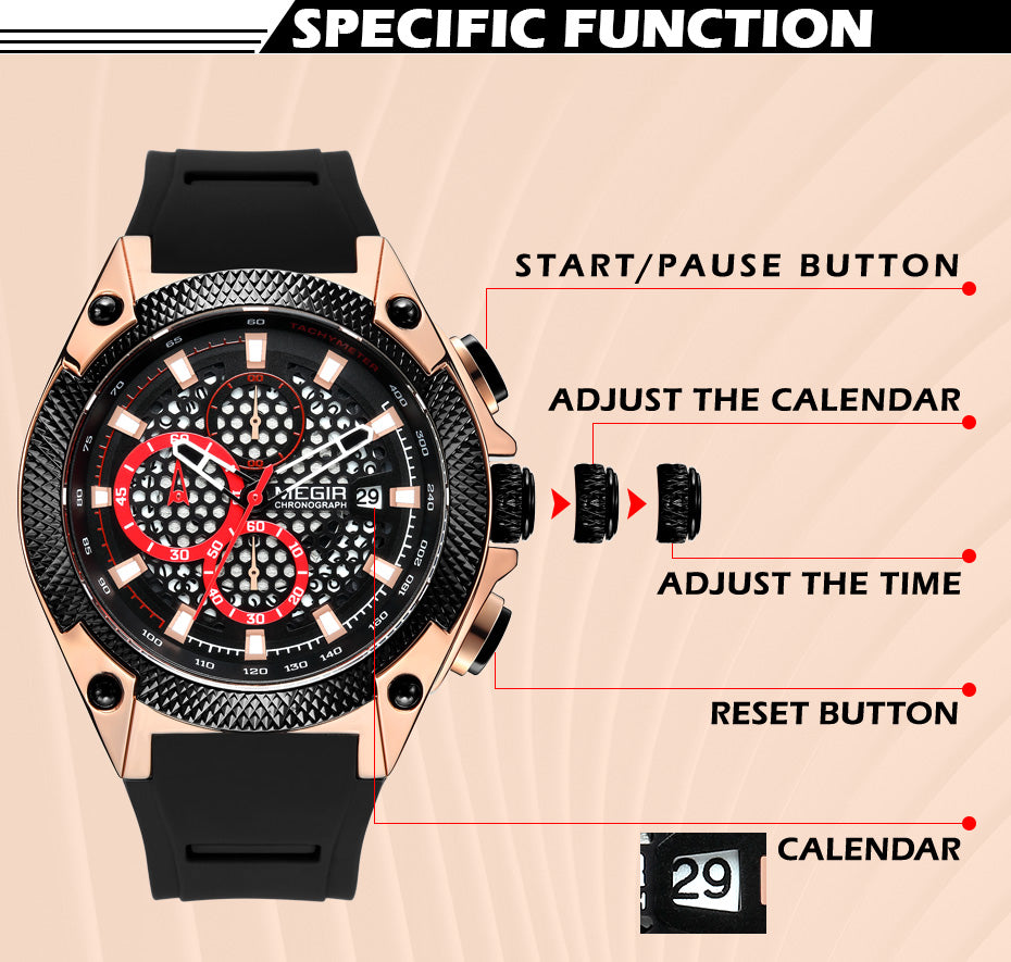 MEGIR Fashion Sports Military Watches for Mens Top Brand Luxury Military Wristwatch Silicone Waterproof Clock Relogio Masculino-9