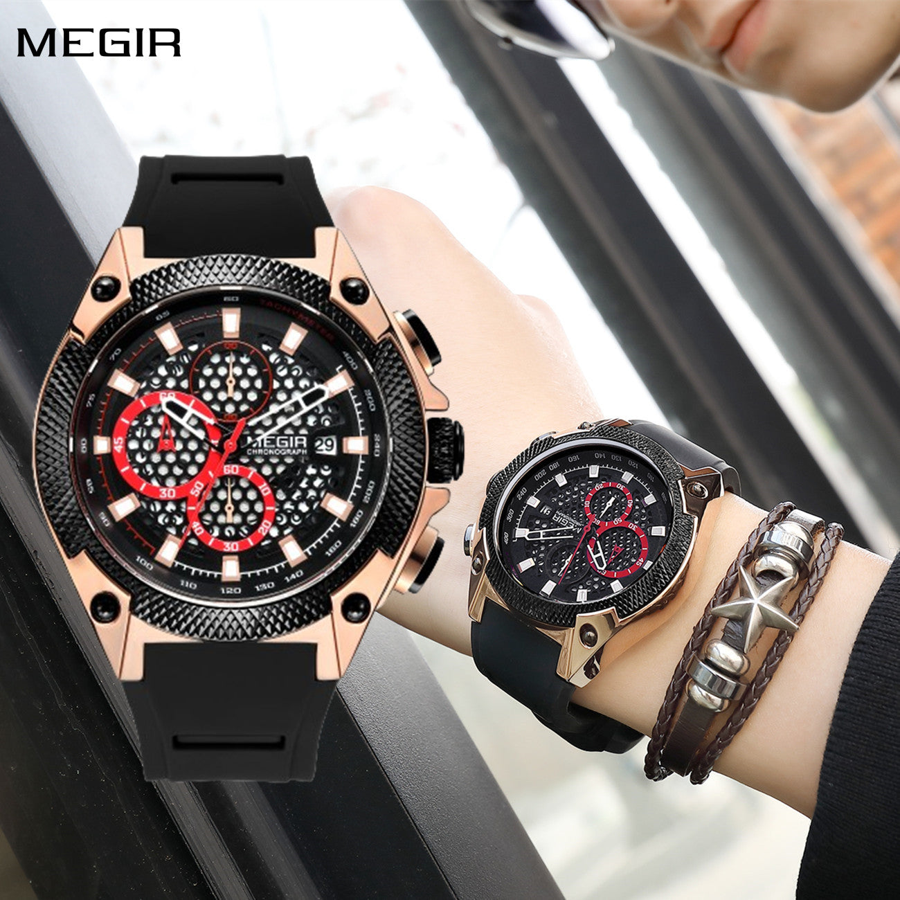 MEGIR Fashion Sports Military Watches for Mens Top Brand Luxury Military Wristwatch Silicone Waterproof Clock Relogio Masculino-0