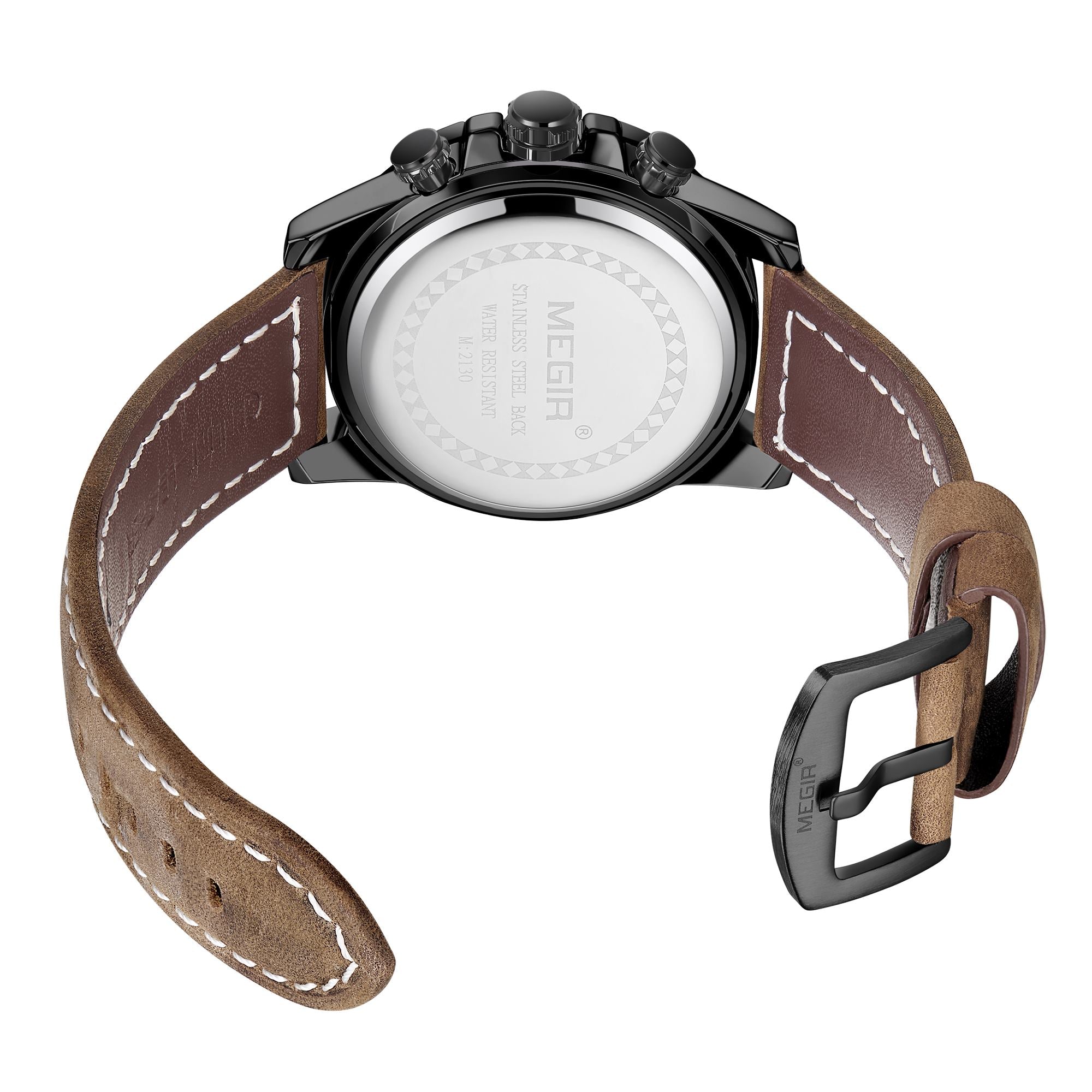 MEGIR Men Watches Luxury Brand Quartz Wristwatch Waterproof Leather Military Sport Watch Casual Clock Chronograph Reloj Hombre-8