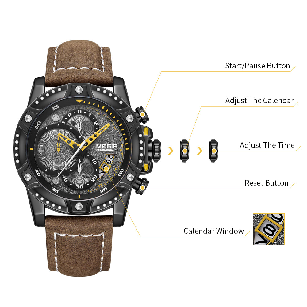 MEGIR Men Watches Luxury Brand Quartz Wristwatch Waterproof Leather Military Sport Watch Casual Clock Chronograph Reloj Hombre-10