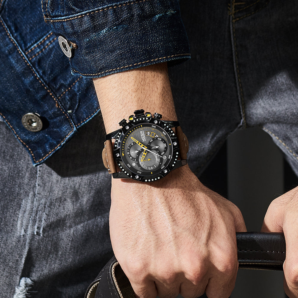 MEGIR Men Watches Luxury Brand Quartz Wristwatch Waterproof Leather Military Sport Watch Casual Clock Chronograph Reloj Hombre-2