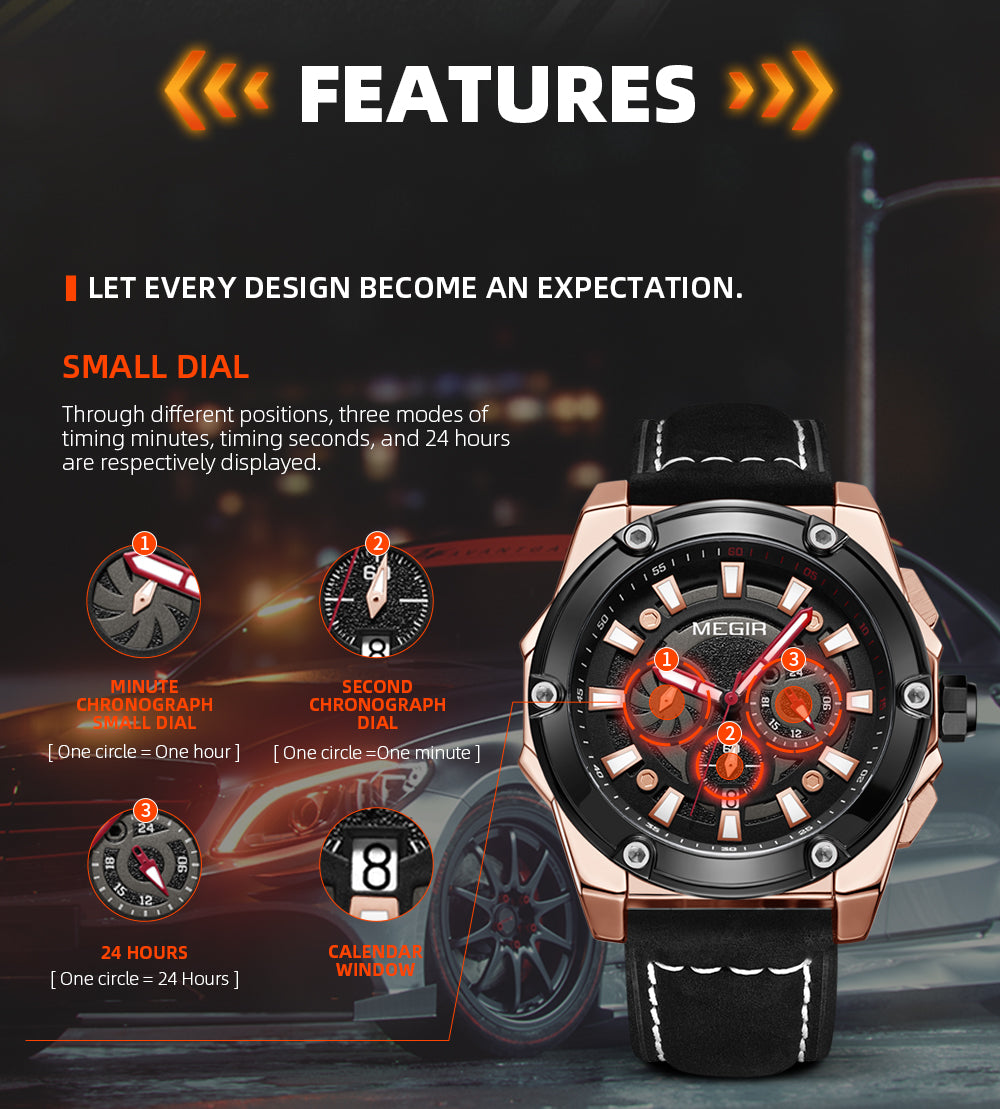 MEGIR Men's Watches Top Brand Luxury Casual Sports Wrist Watch Leather Strap Quartz Male Clock Chronograph Relogio Masculino-10