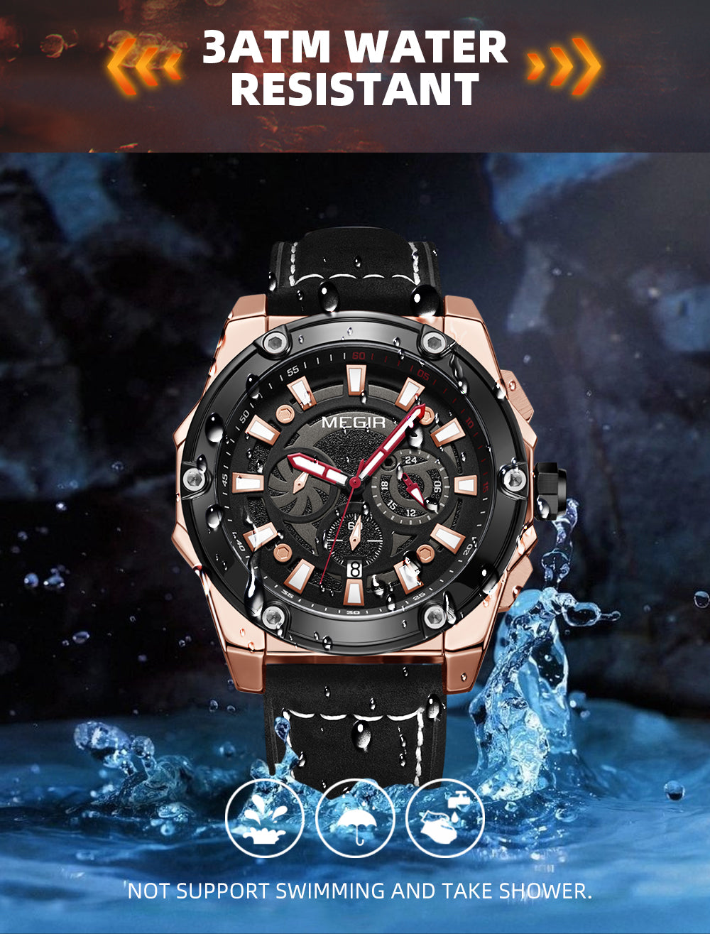 MEGIR Men's Watches Top Brand Luxury Casual Sports Wrist Watch Leather Strap Quartz Male Clock Chronograph Relogio Masculino-11