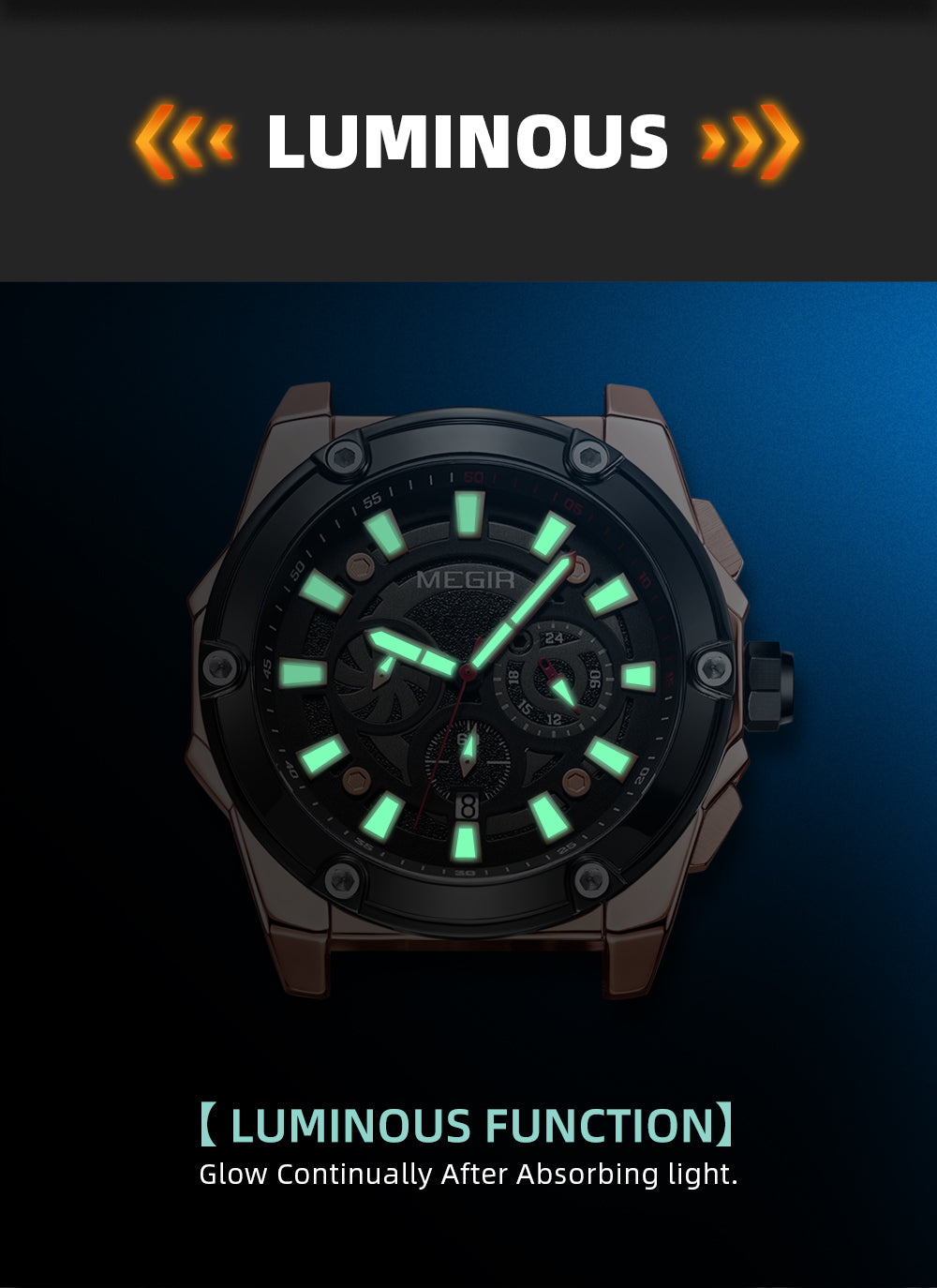 MEGIR Men's Watches Top Brand Luxury Casual Sports Wrist Watch Leather Strap Quartz Male Clock Chronograph Relogio Masculino-9