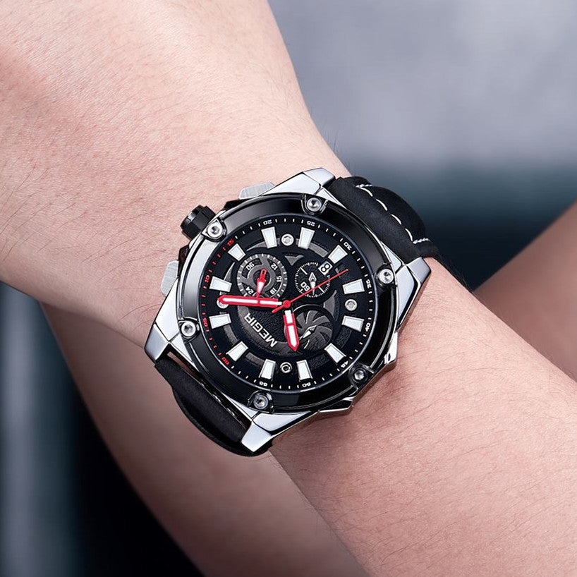 MEGIR Men's Watches Top Brand Luxury Casual Sports Wrist Watch Leather Strap Quartz Male Clock Chronograph Relogio Masculino-3