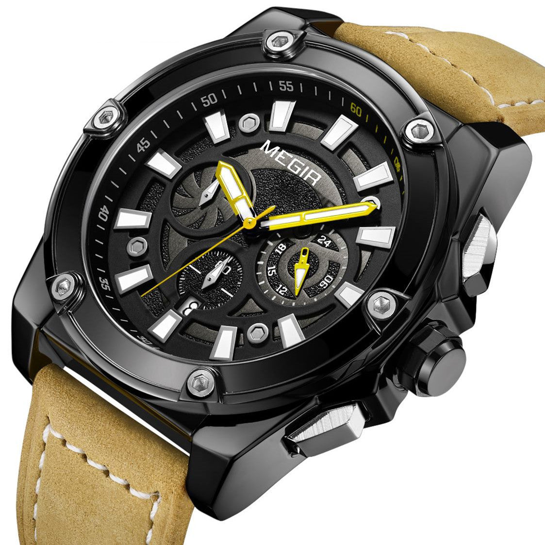 MEGIR Men's Watches Top Brand Luxury Casual Sports Wrist Watch Leather Strap Quartz Male Clock Chronograph Relogio Masculino-5