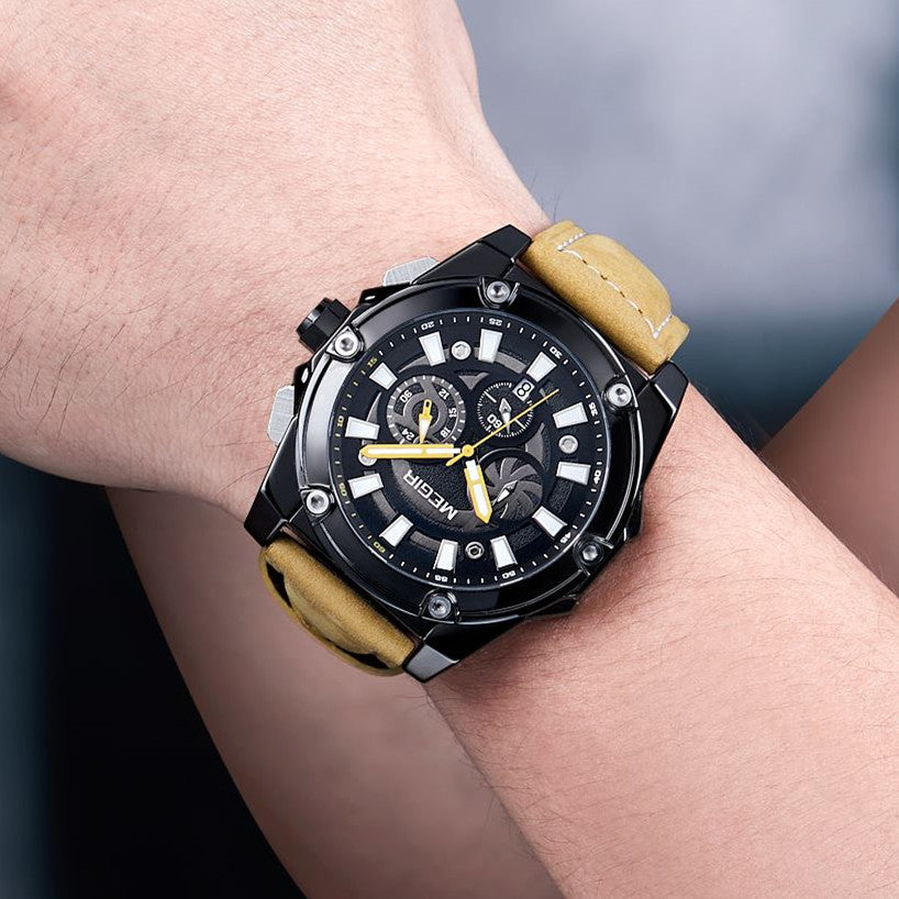 MEGIR Men's Watches Top Brand Luxury Casual Sports Wrist Watch Leather Strap Quartz Male Clock Chronograph Relogio Masculino-2