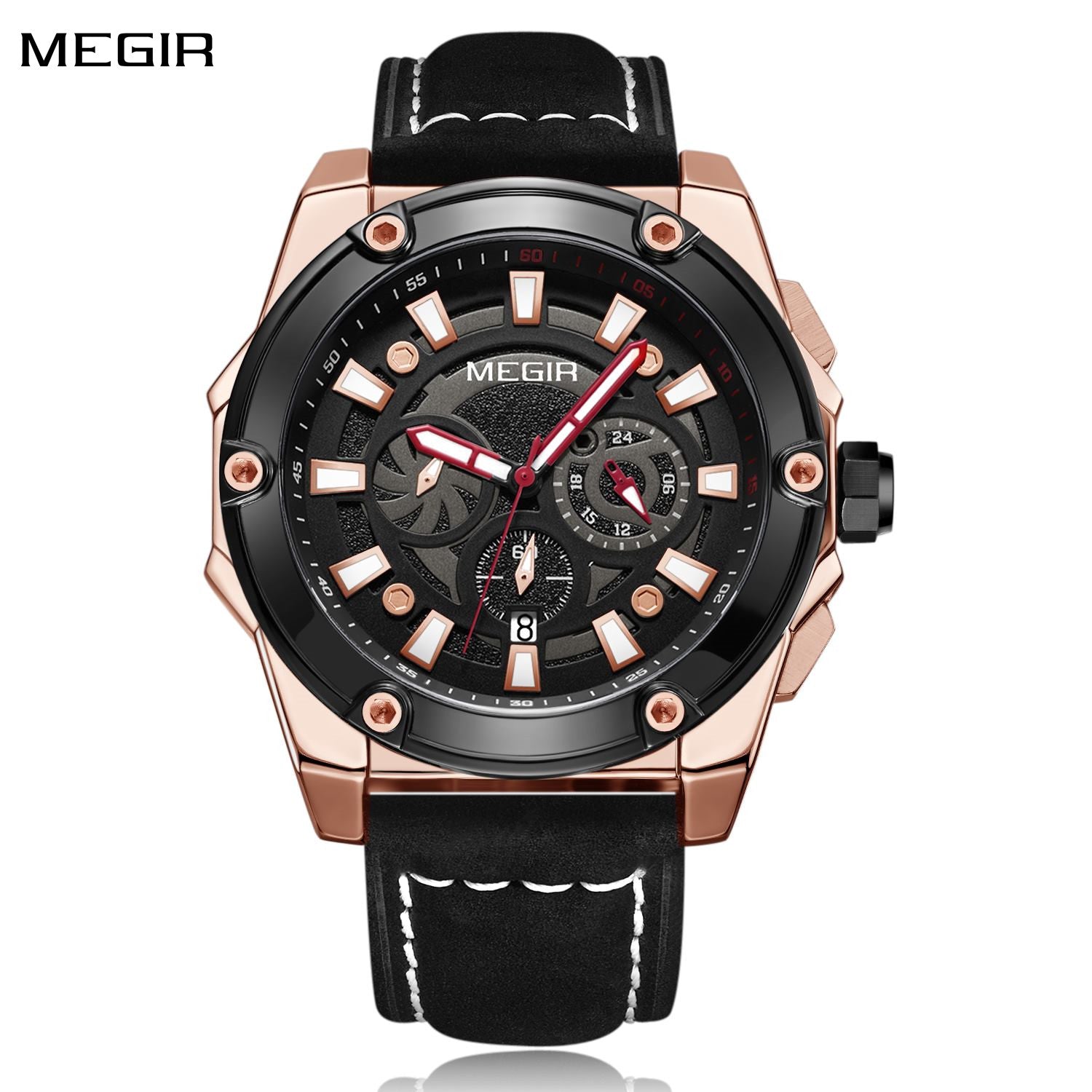 MEGIR Men's Watches Top Brand Luxury Casual Sports Wrist Watch Leather Strap Quartz Male Clock Chronograph Relogio Masculino-0