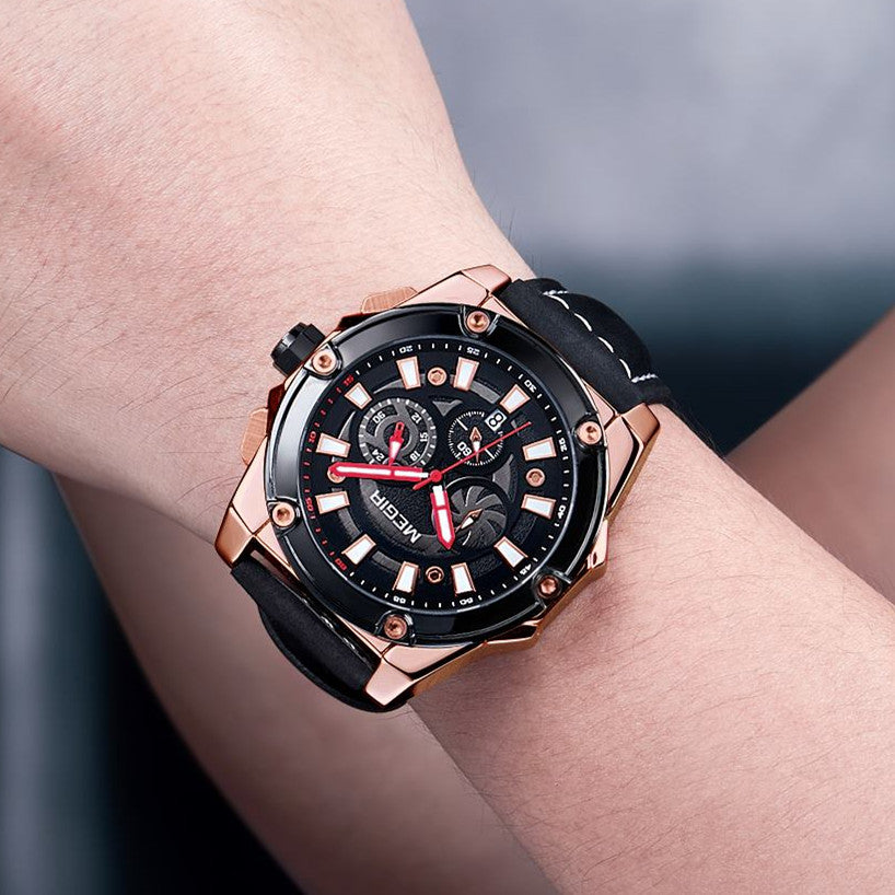 MEGIR Men's Watches Top Brand Luxury Casual Sports Wrist Watch Leather Strap Quartz Male Clock Chronograph Relogio Masculino-1