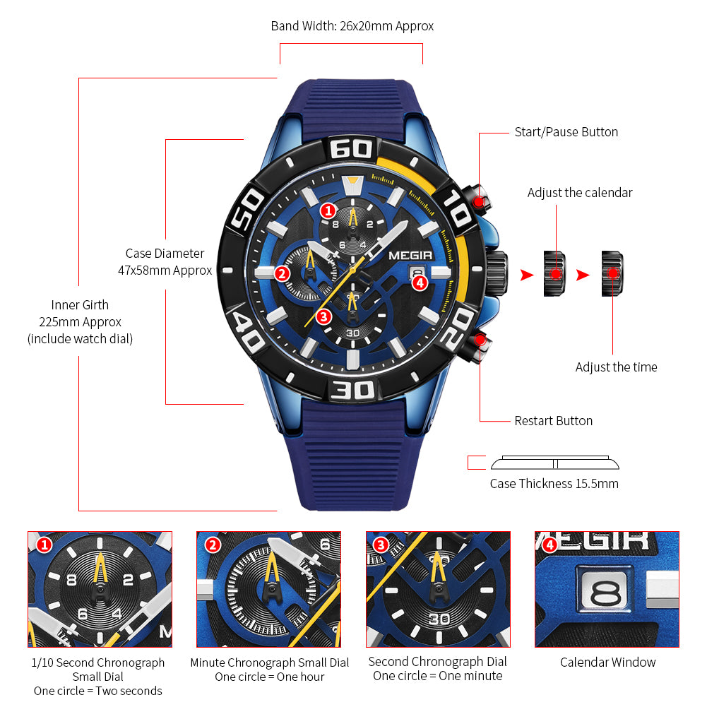 MEGIR Men Wristwatch Top Brand Luxury Silicone Strap Sport Watches Waterproof Luminous Quartz Clock Chronograph Reloj Hombre-8