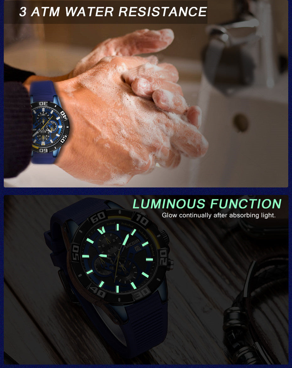 MEGIR Men Wristwatch Top Brand Luxury Silicone Strap Sport Watches Waterproof Luminous Quartz Clock Chronograph Reloj Hombre-12