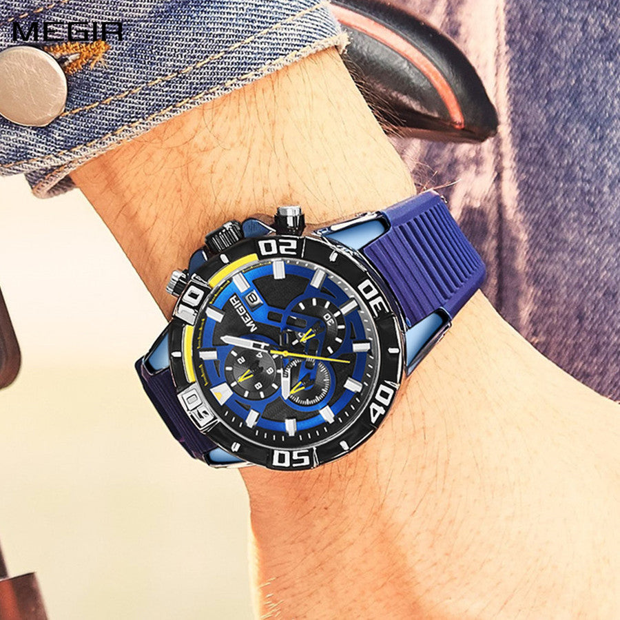MEGIR Men Wristwatch Top Brand Luxury Silicone Strap Sport Watches Waterproof Luminous Quartz Clock Chronograph Reloj Hombre-0