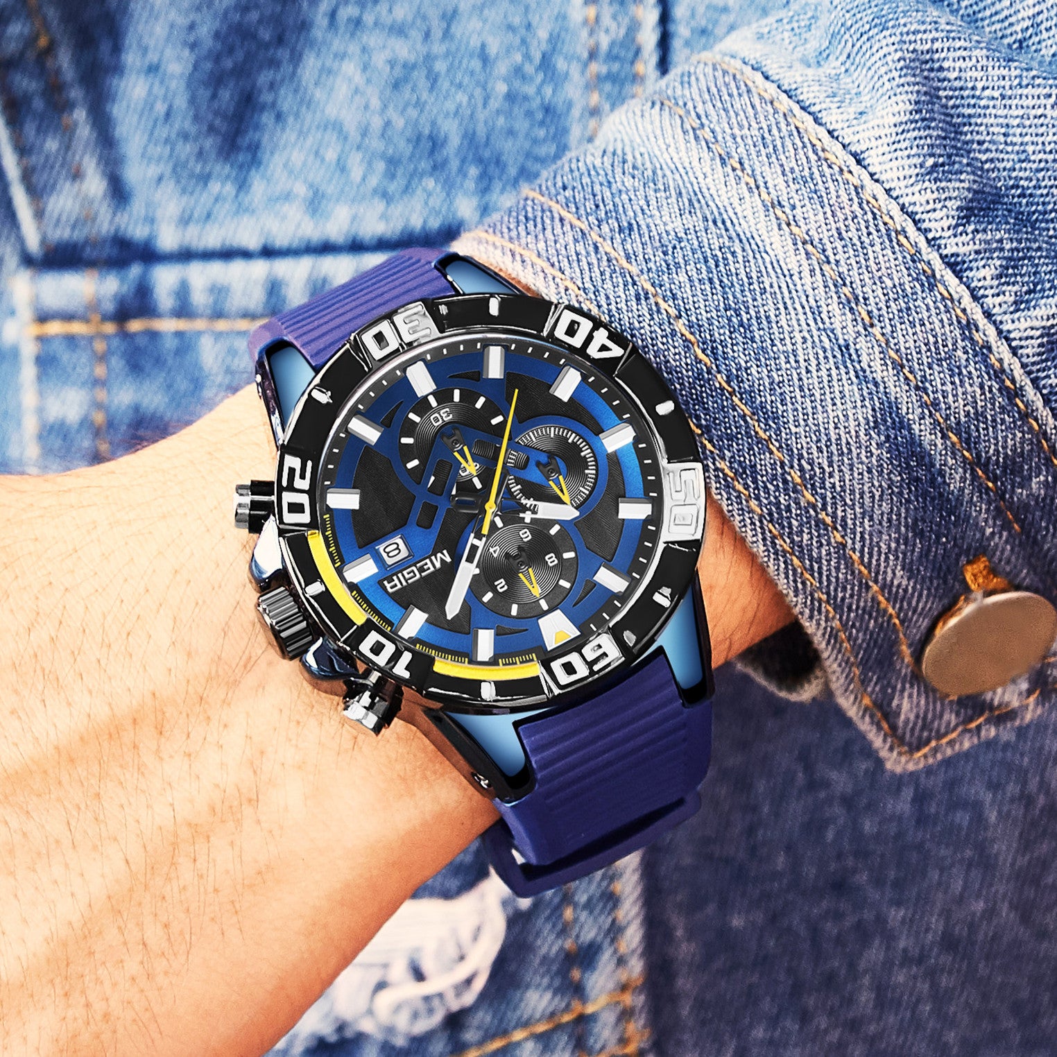 MEGIR Men Wristwatch Top Brand Luxury Silicone Strap Sport Watches Waterproof Luminous Quartz Clock Chronograph Reloj Hombre-1