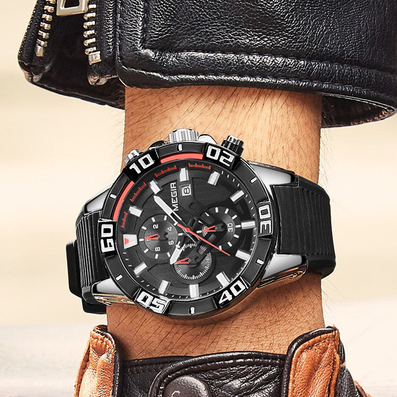MEGIR Men Wristwatch Top Brand Luxury Silicone Strap Sport Watches Waterproof Luminous Quartz Clock Chronograph Reloj Hombre-2