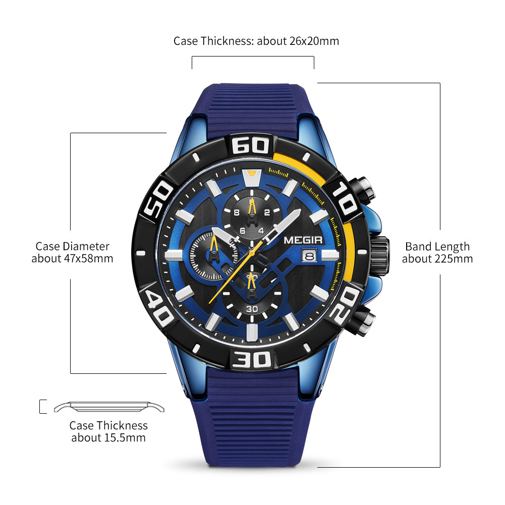 MEGIR Men Wristwatch Top Brand Luxury Silicone Strap Sport Watches Waterproof Luminous Quartz Clock Chronograph Reloj Hombre-11