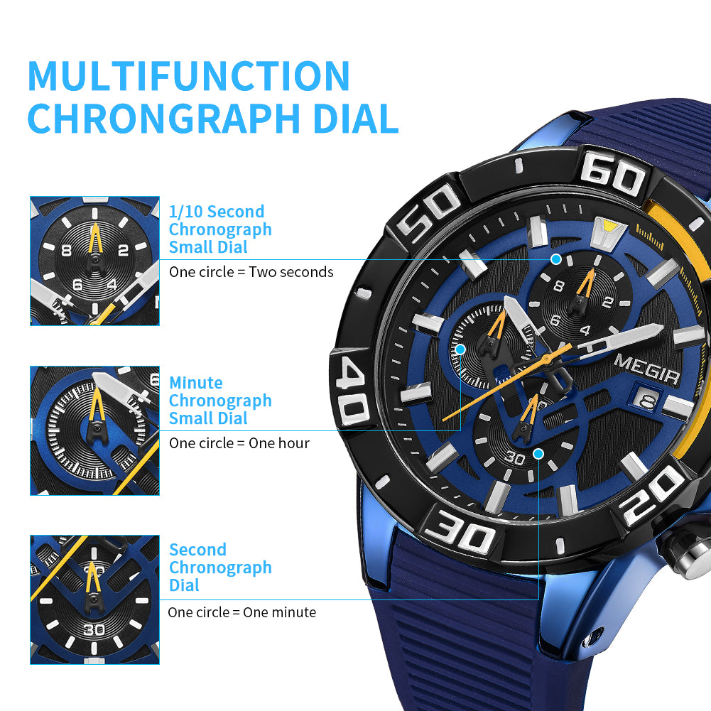 MEGIR Men Wristwatch Top Brand Luxury Silicone Strap Sport Watches Waterproof Luminous Quartz Clock Chronograph Reloj Hombre-9